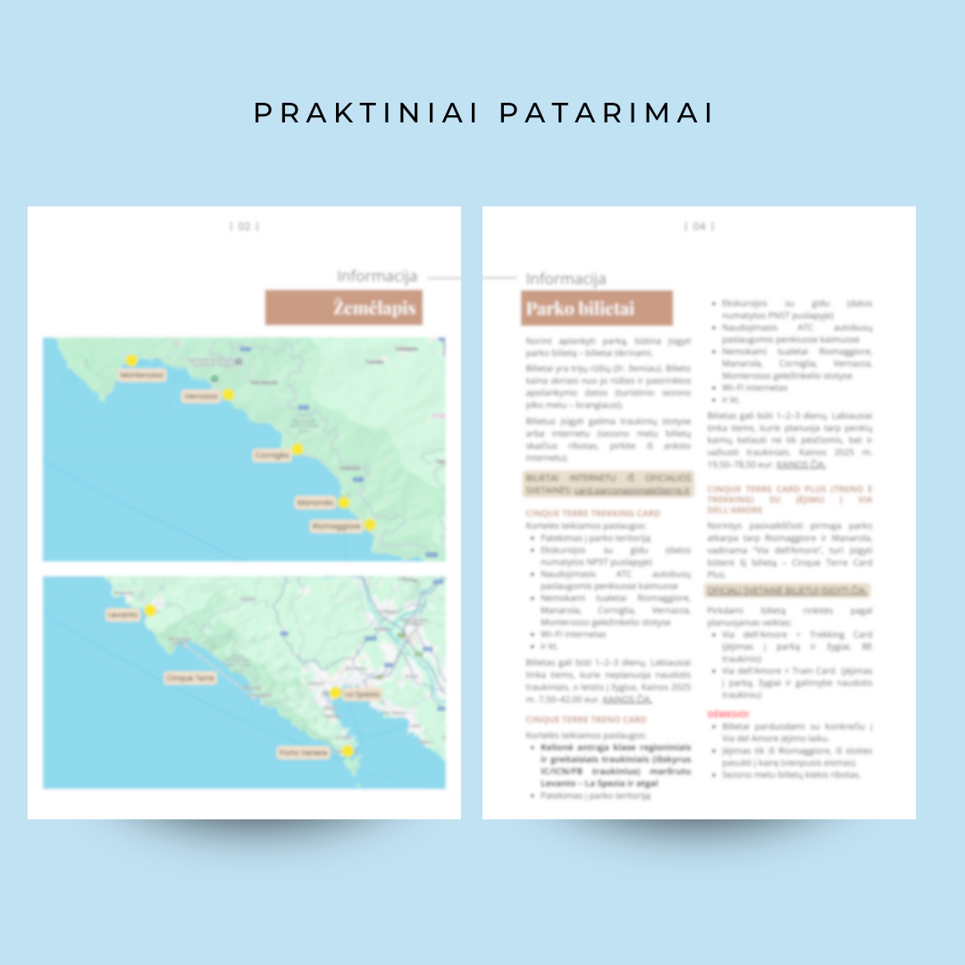 Cinque Terre nacionalinis parkas. PDF gidas