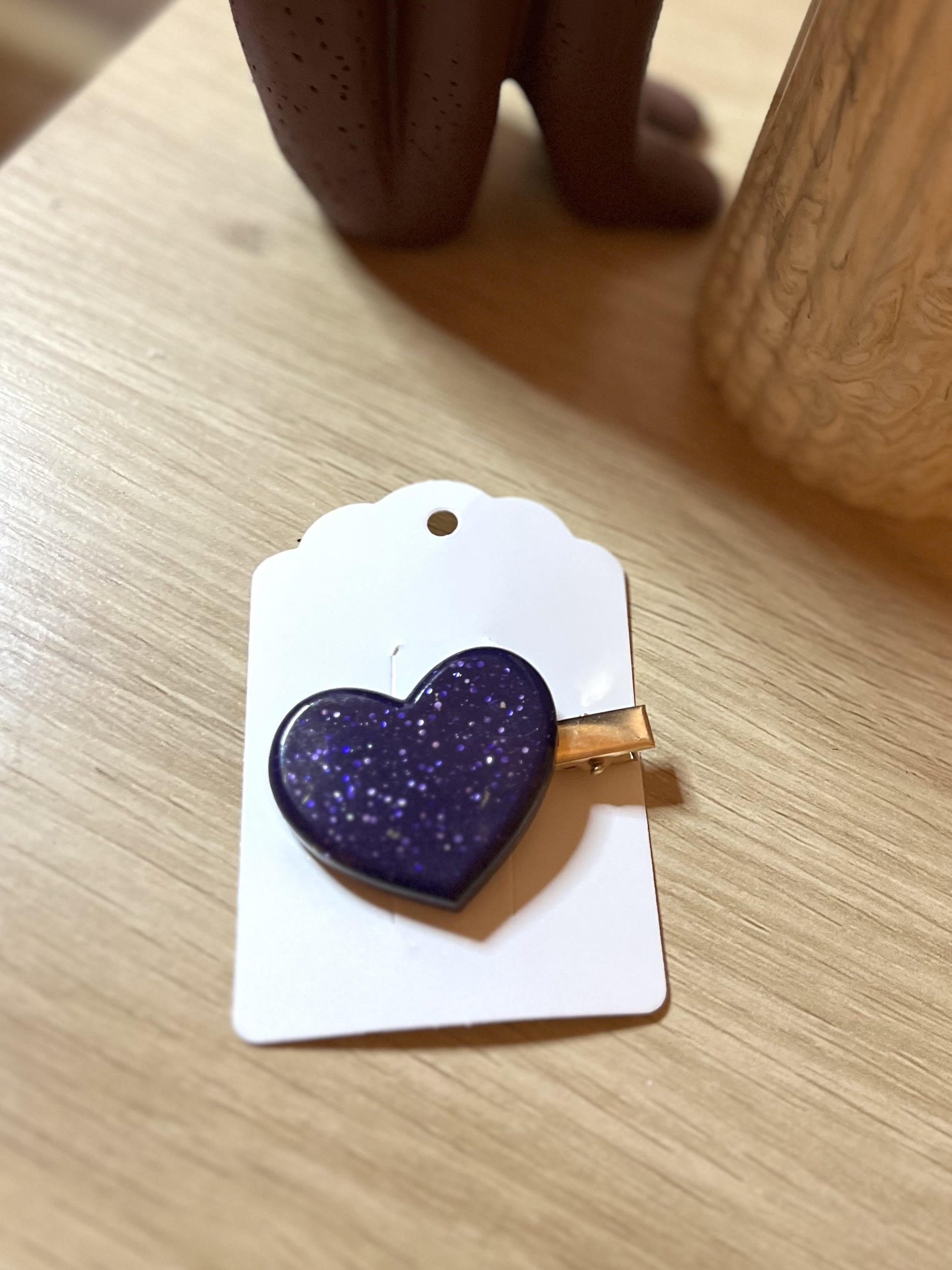 Barrette cœur violet pailleté - Nuit étoilée