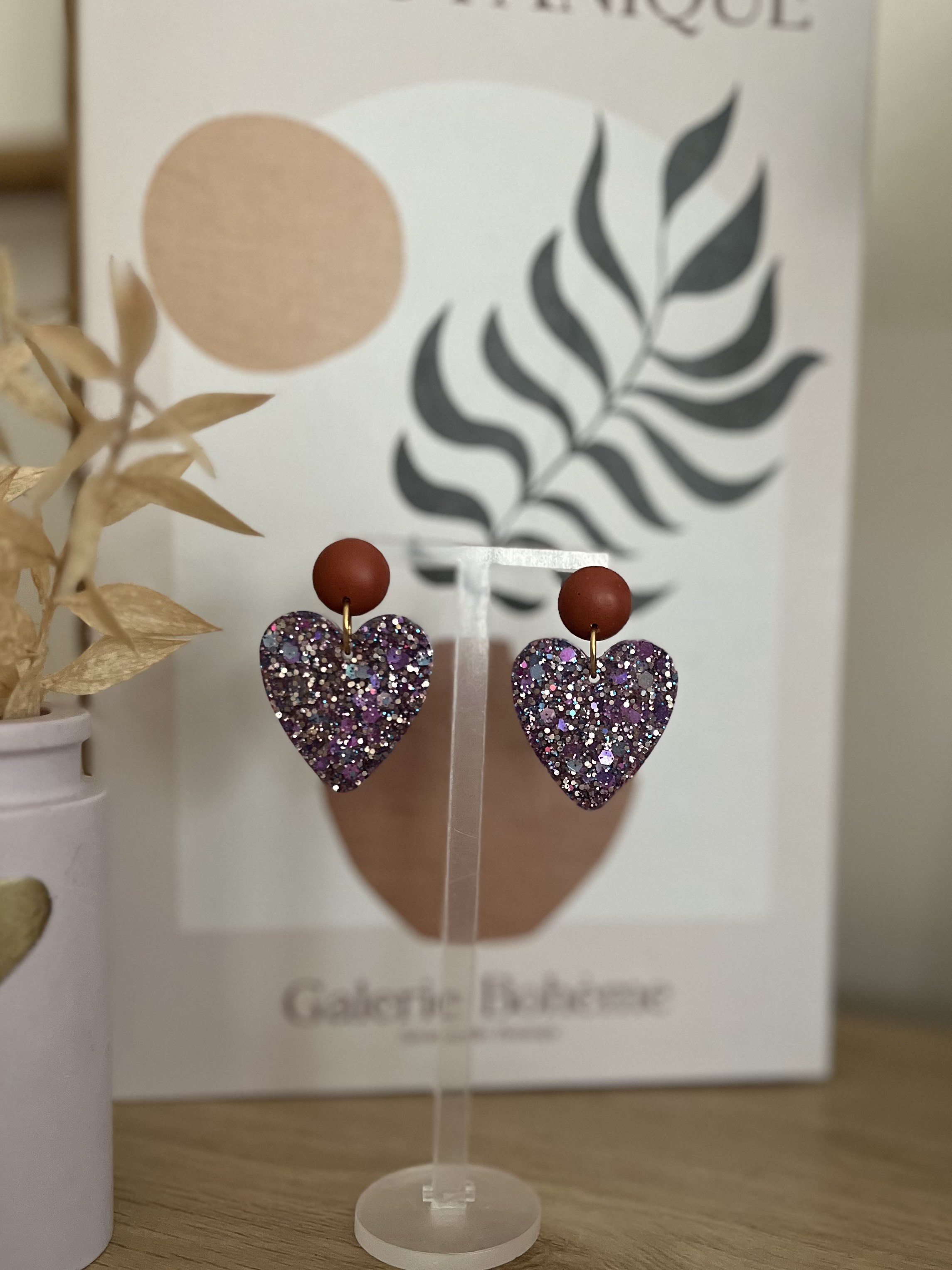 Boucles d'oreilles cœur pailleté