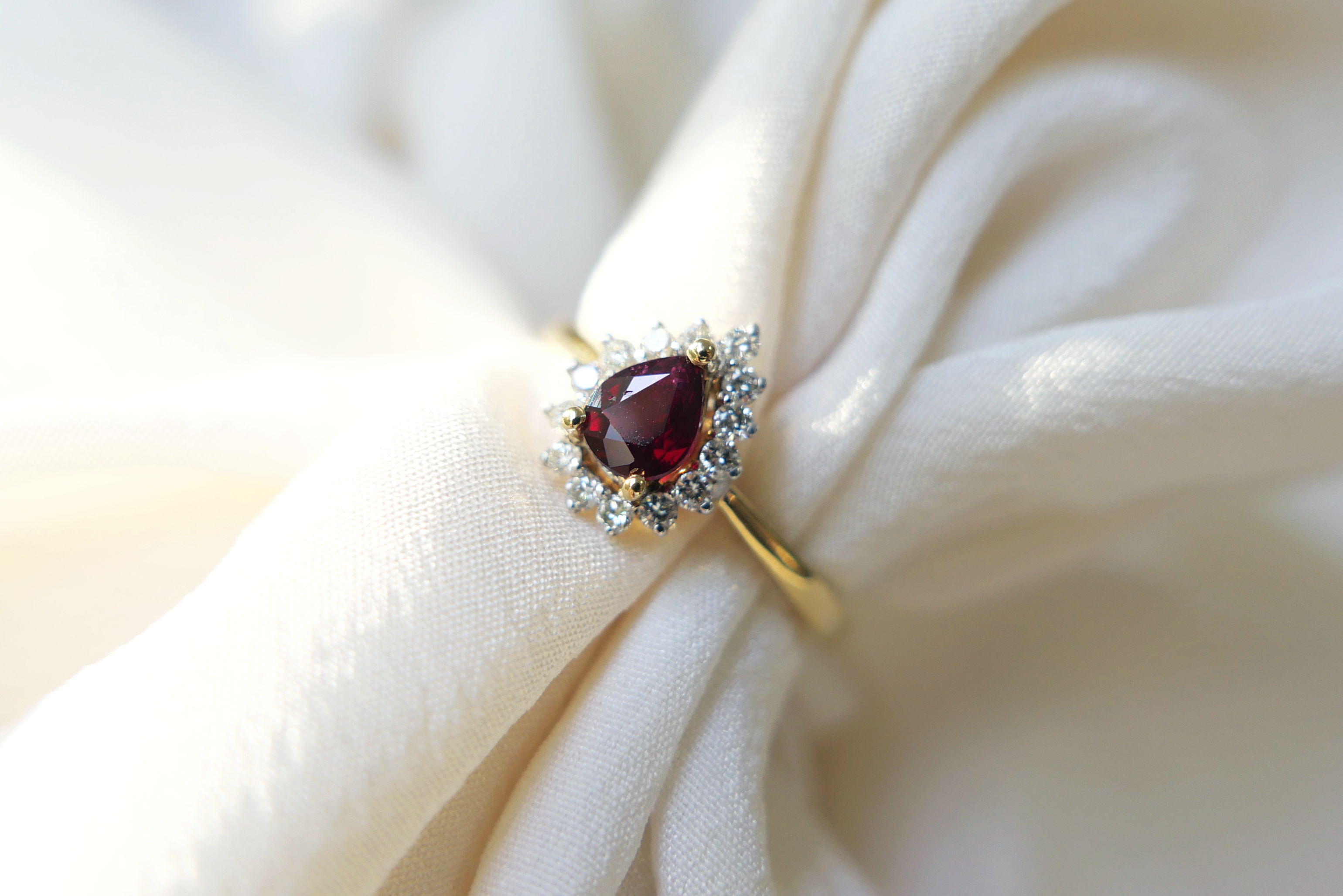 Ruby Ring with Sunburst Halo