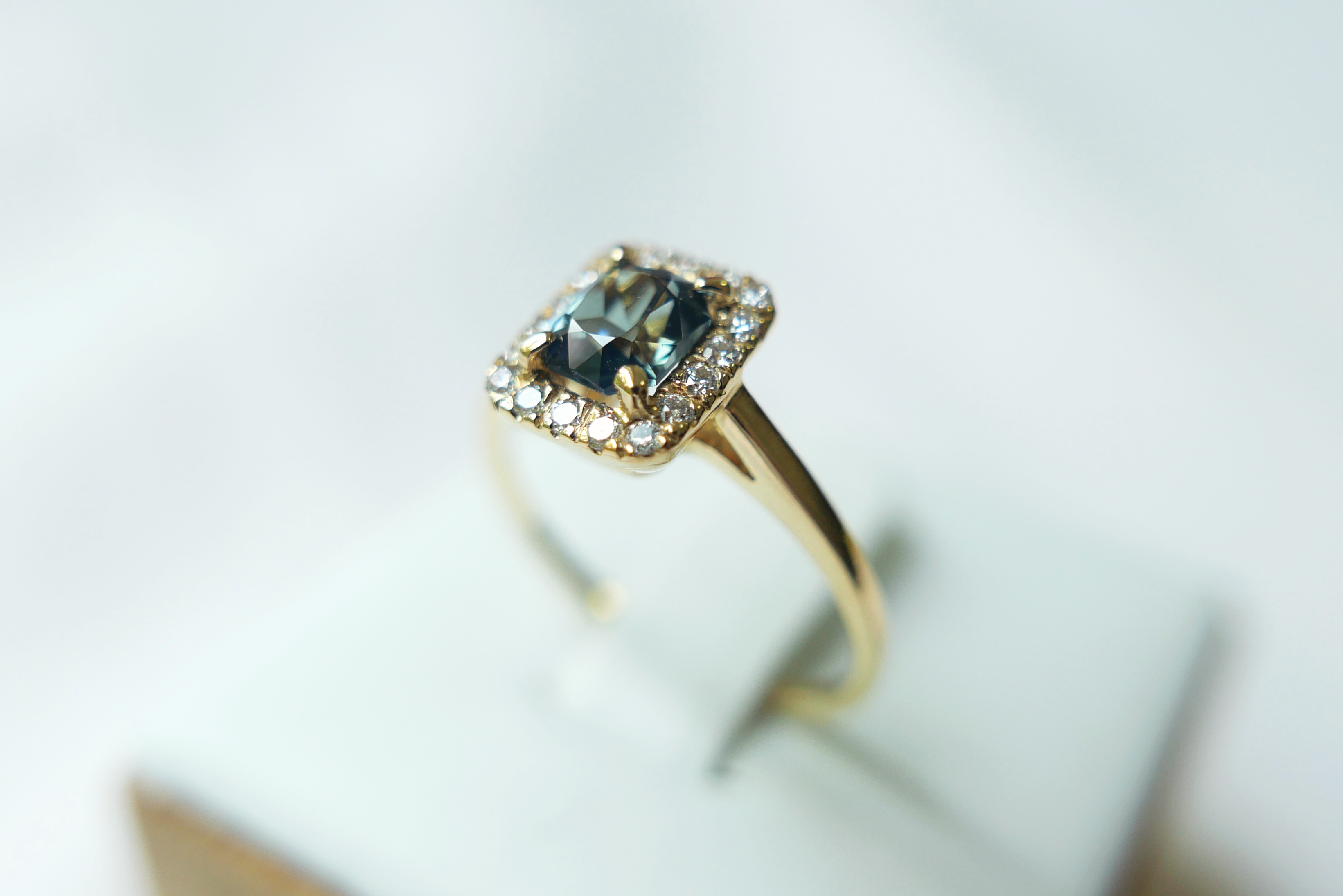Radiant Cut Sapphire with Diamond Halo Ring