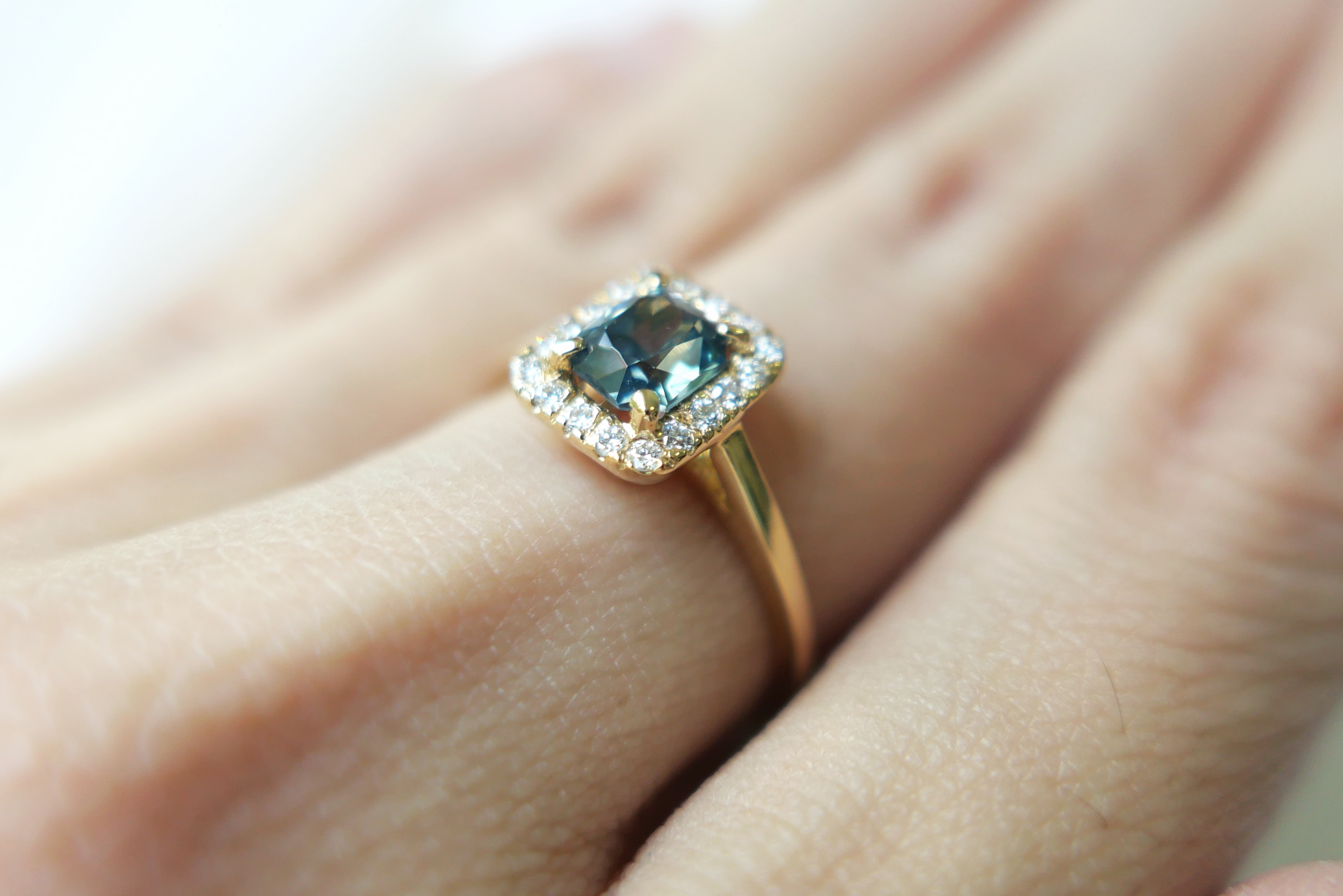 Radiant Cut Sapphire with Diamond Halo Ring