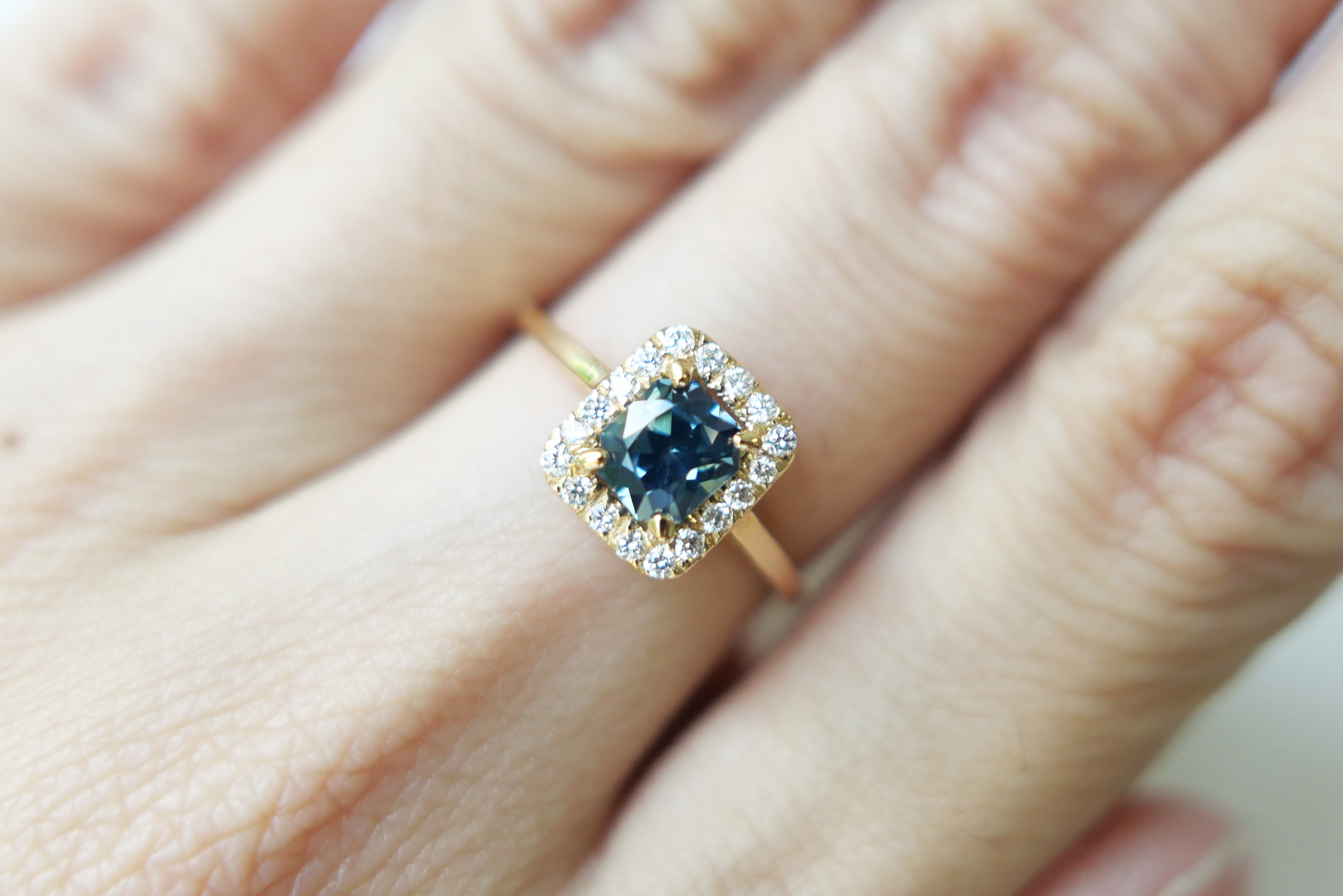 Radiant Cut Sapphire with Diamond Halo Ring