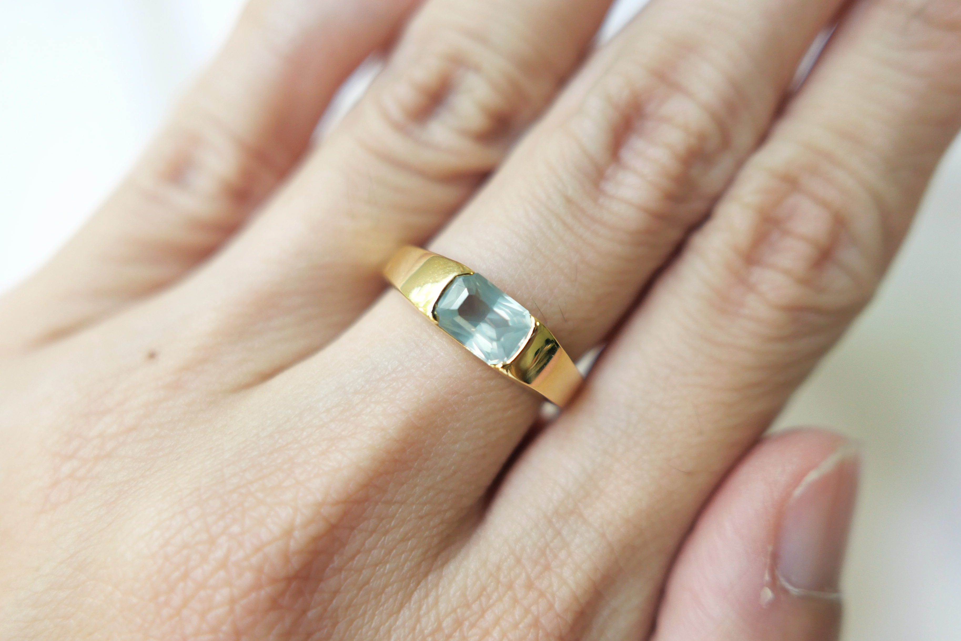 Chunky Gold Ring with Opalescent Green Sapphire