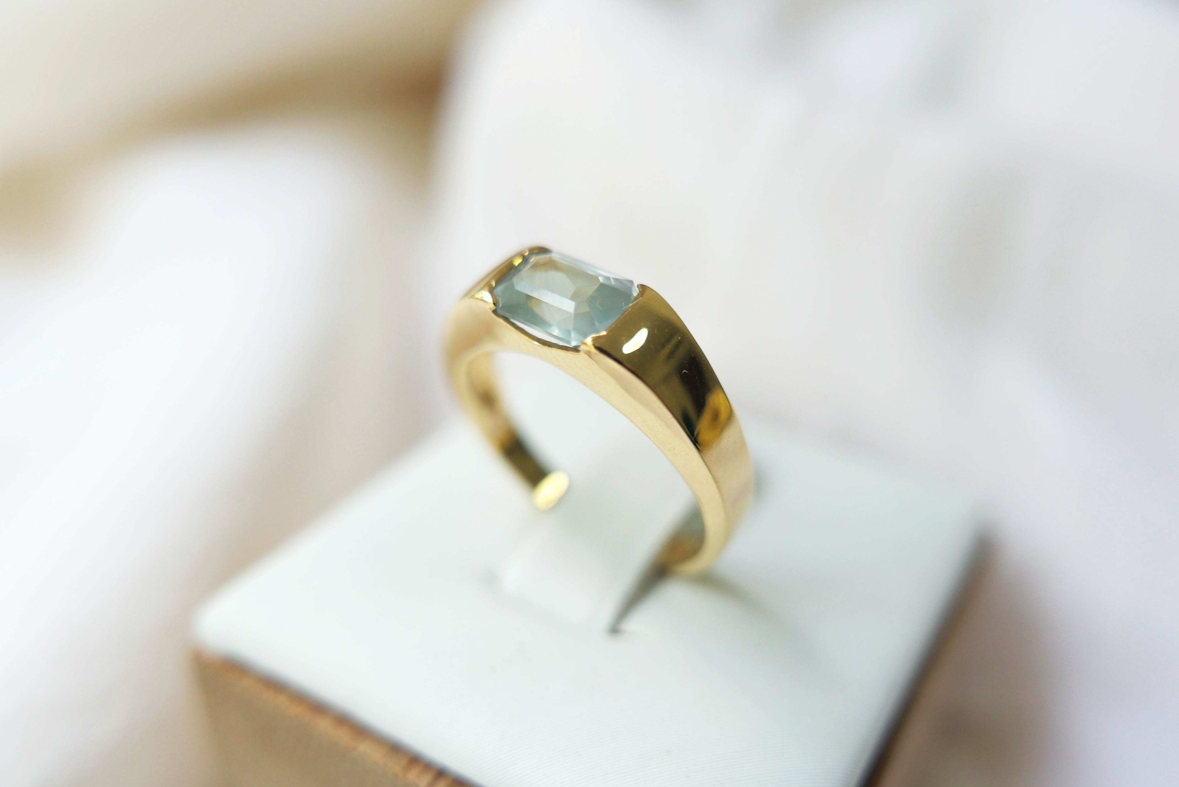 Chunky Gold Ring with Opalescent Green Sapphire