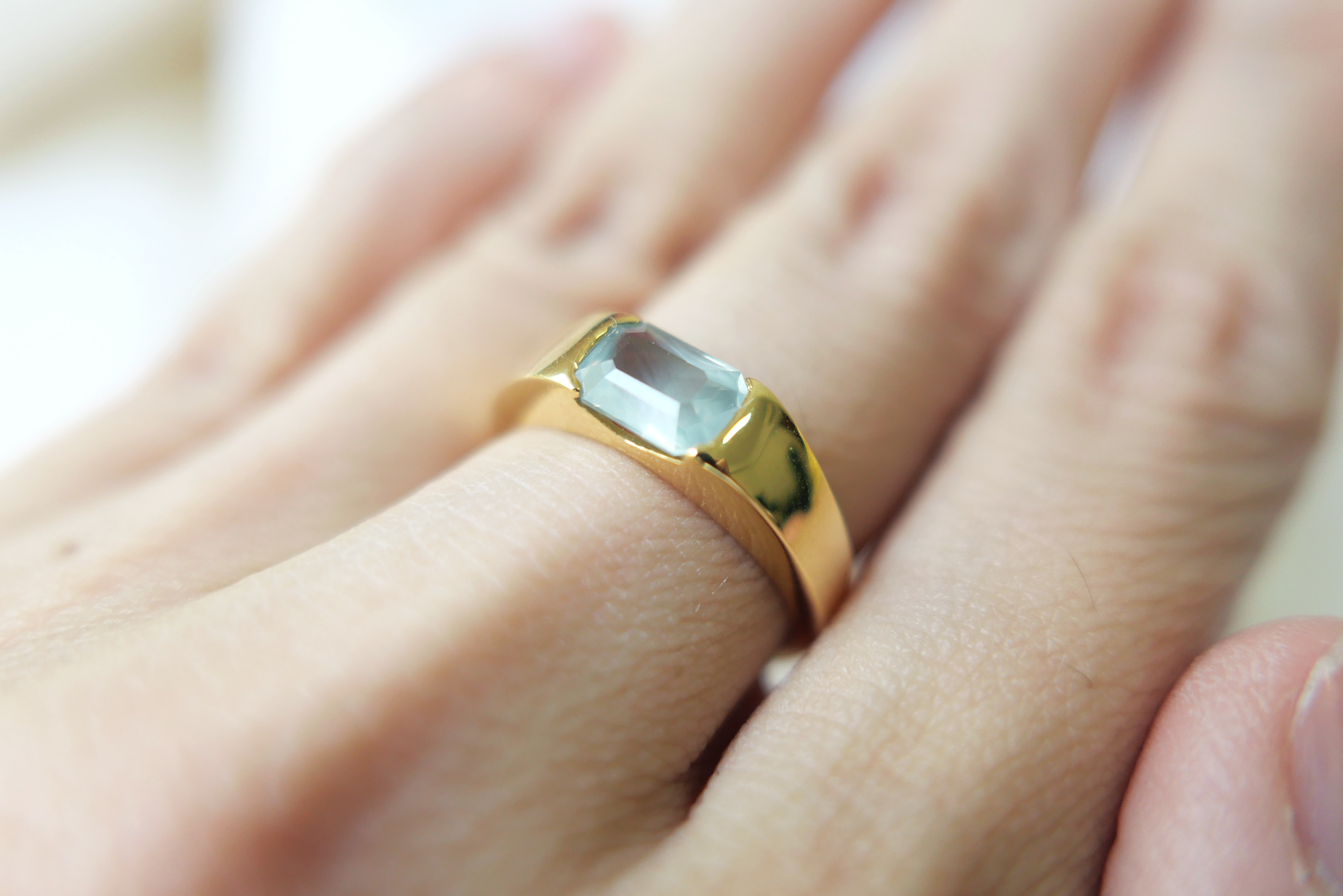 Chunky Gold Ring with Opalescent Green Sapphire