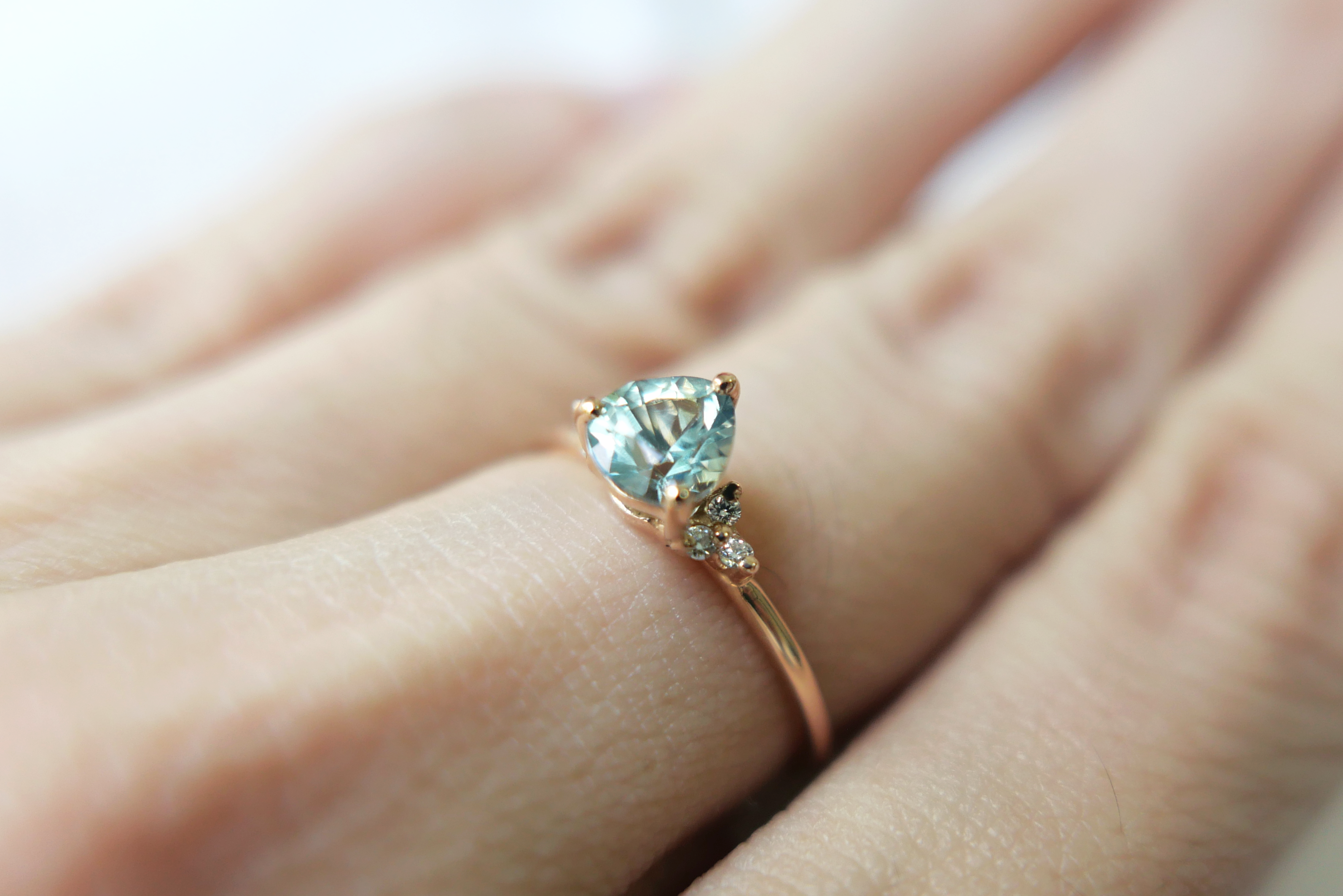 Pear Shaped Sapphire with a Trio of Diamonds