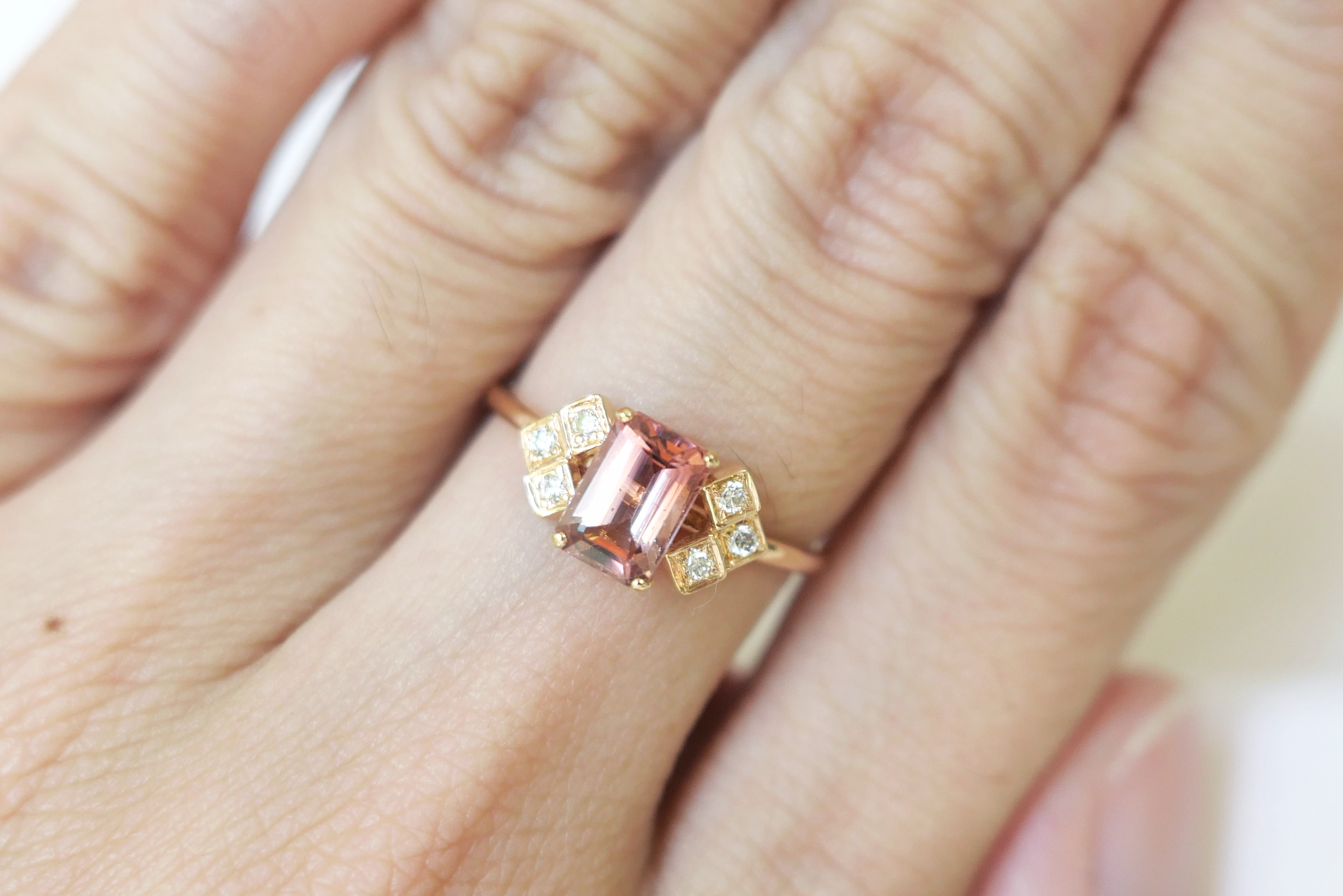 Emerald Cut Orange-Pink Tourmaline Ring