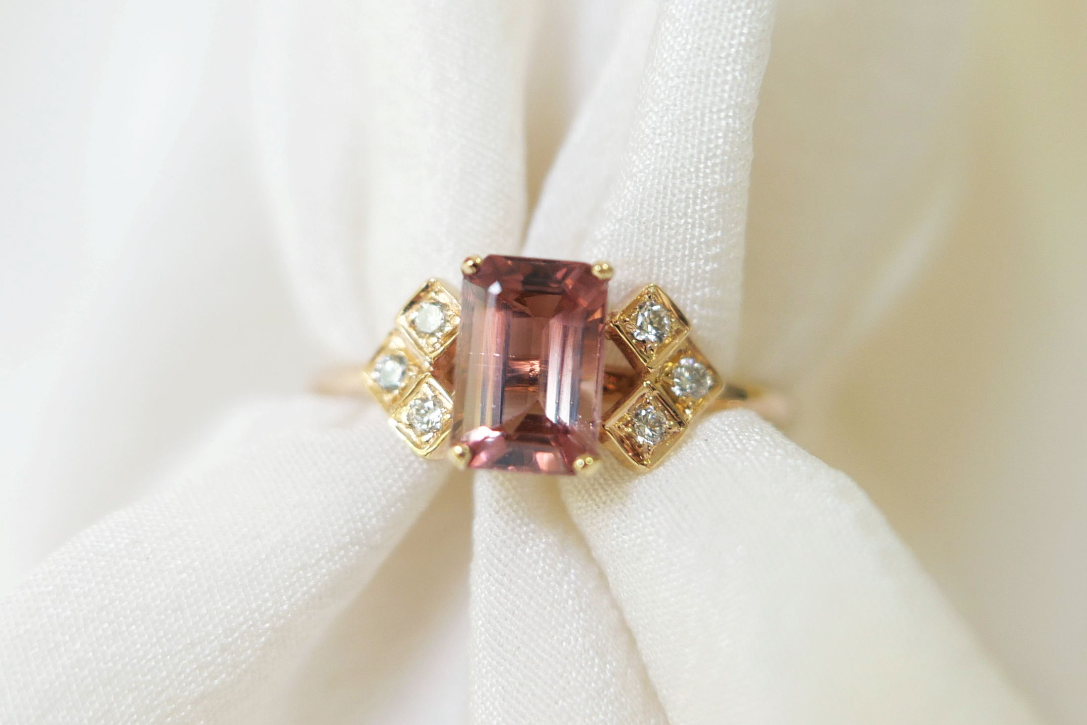 Emerald Cut Orange-Pink Tourmaline Ring