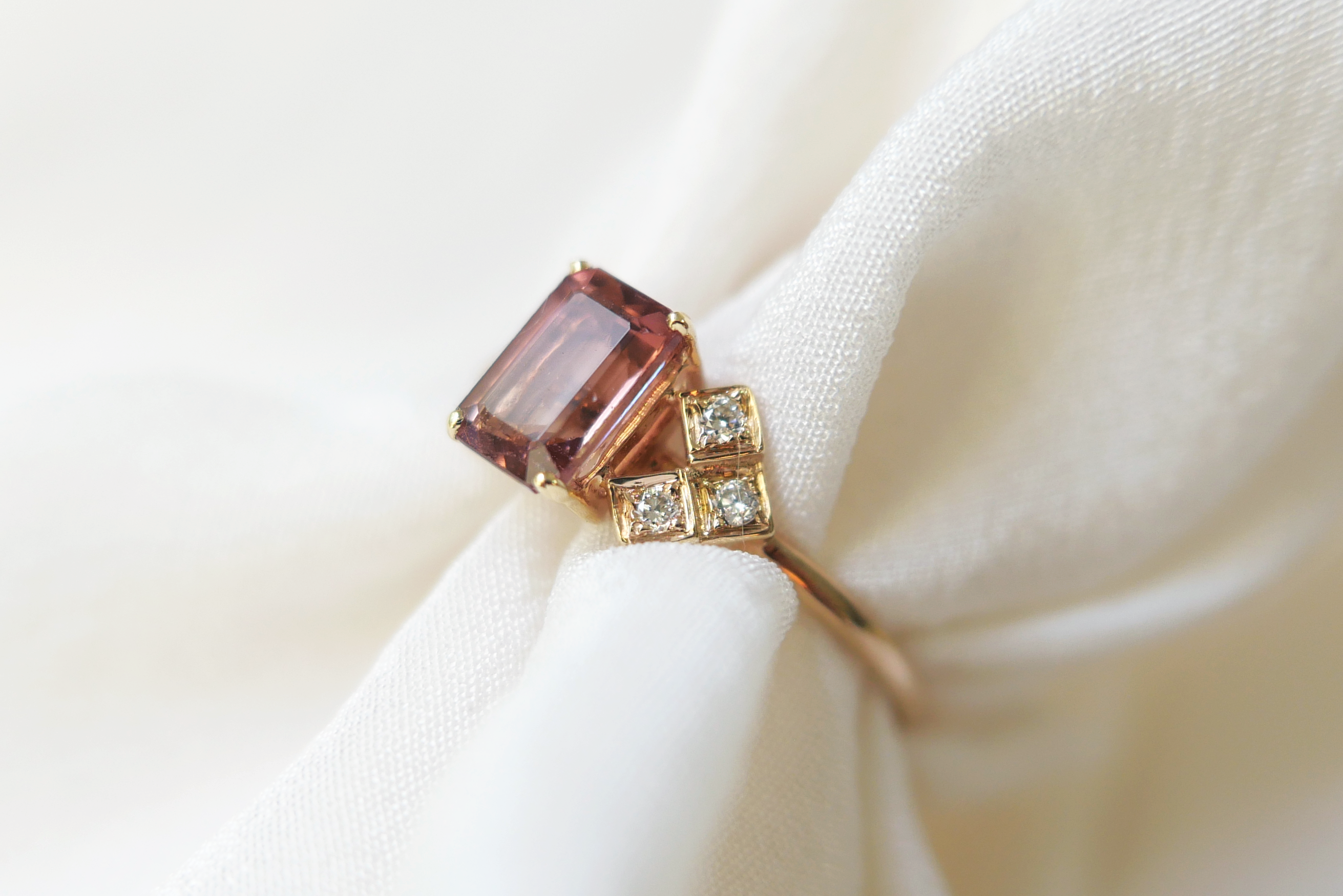 Emerald Cut Orange-Pink Tourmaline Ring