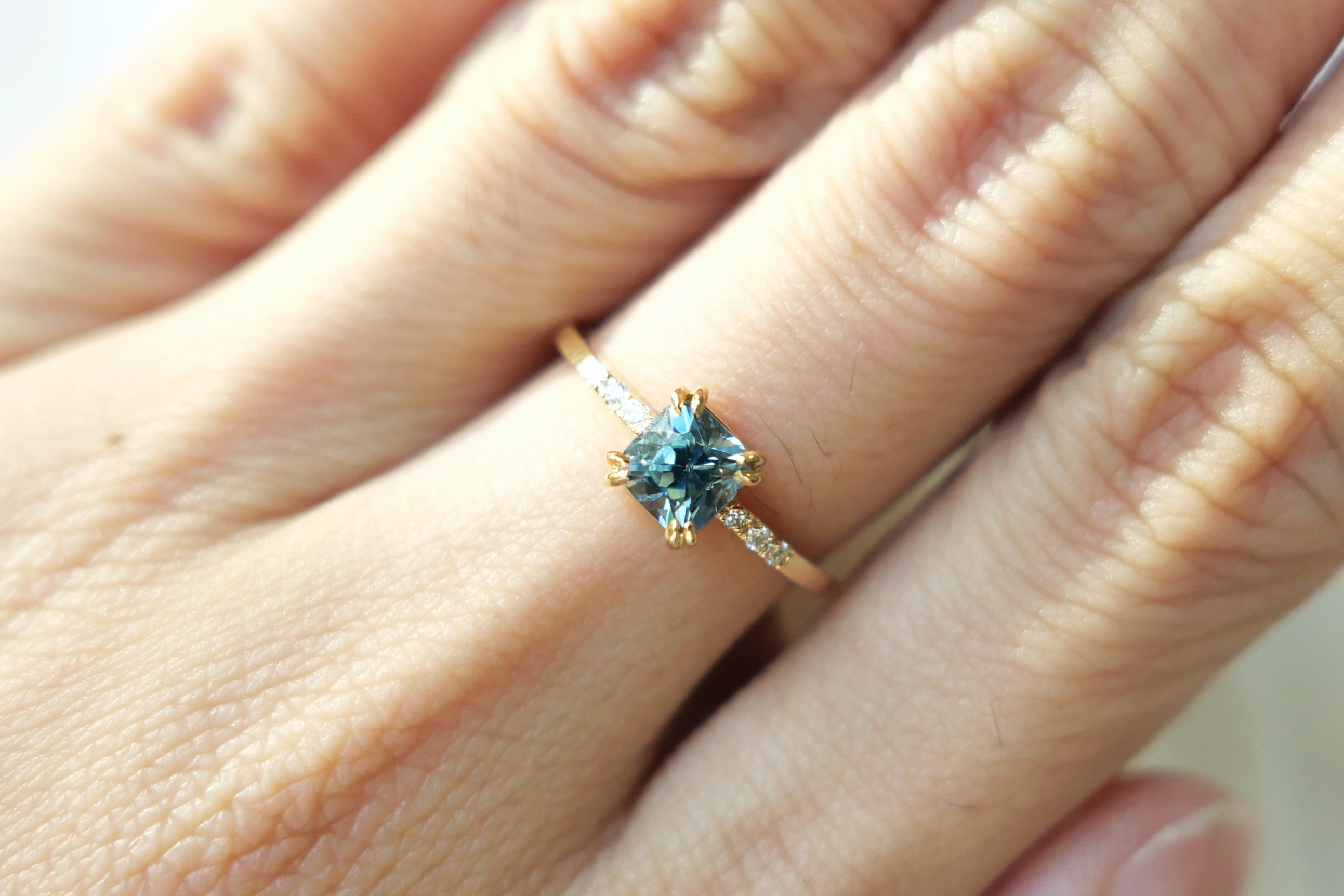 Teal Sapphire with Double Claw Prongs Ring