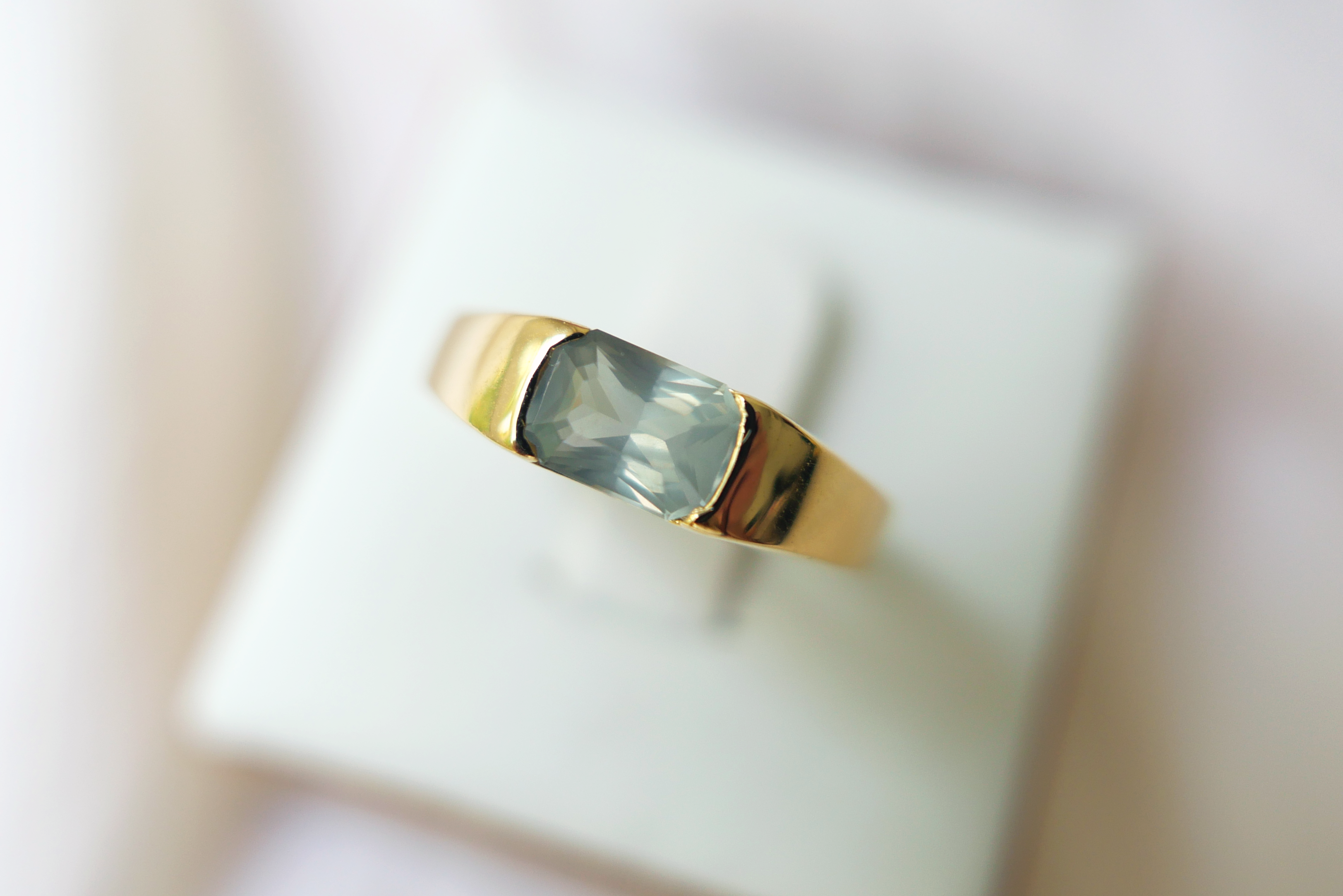 Chunky Gold Ring with Opalescent Green Sapphire