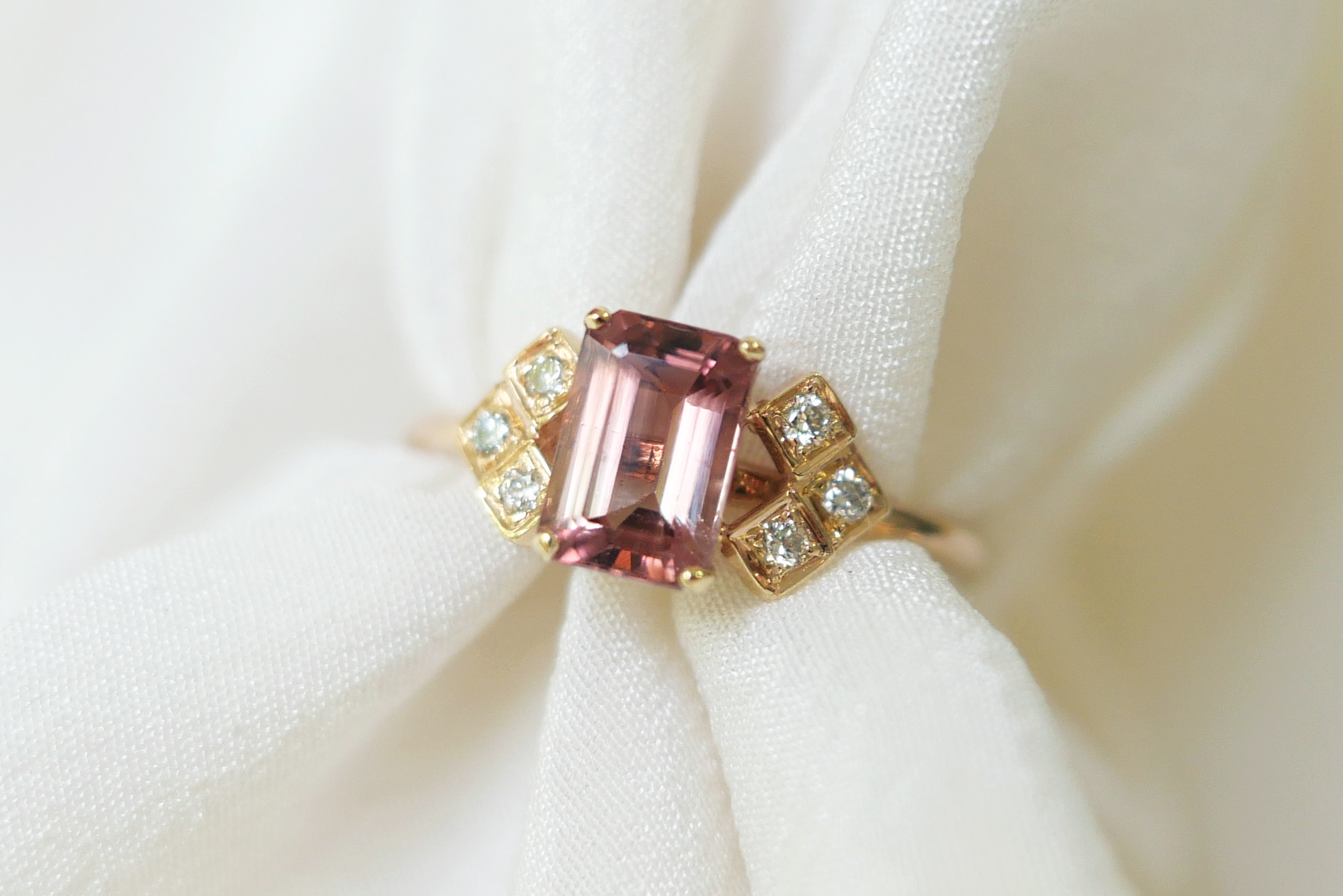 Emerald Cut Orange-Pink Tourmaline Ring