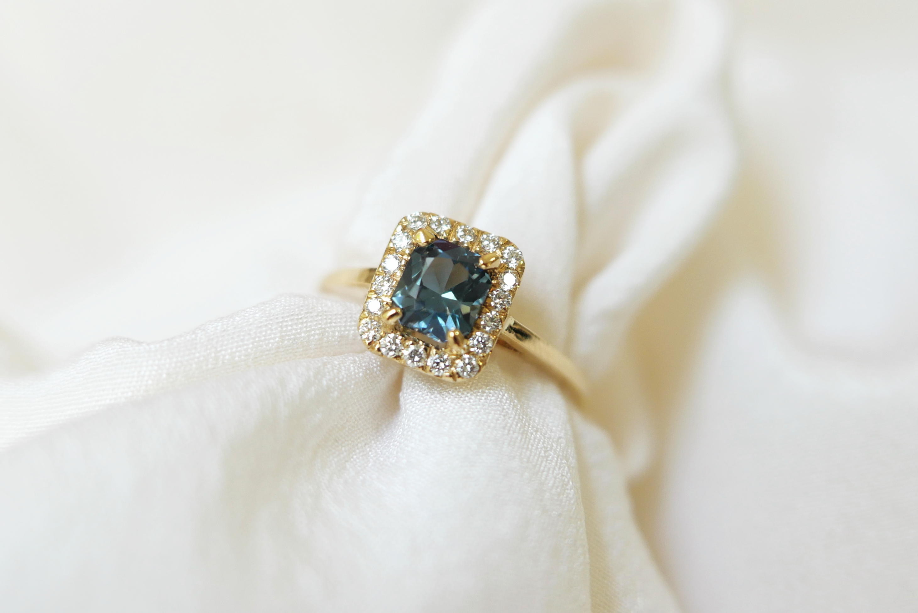 Radiant Cut Sapphire with Diamond Halo Ring