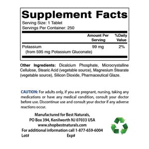 Best Naturals Potassium Gluconate 250 ct