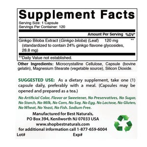 Best Naturals Ginkgo 120 ct
