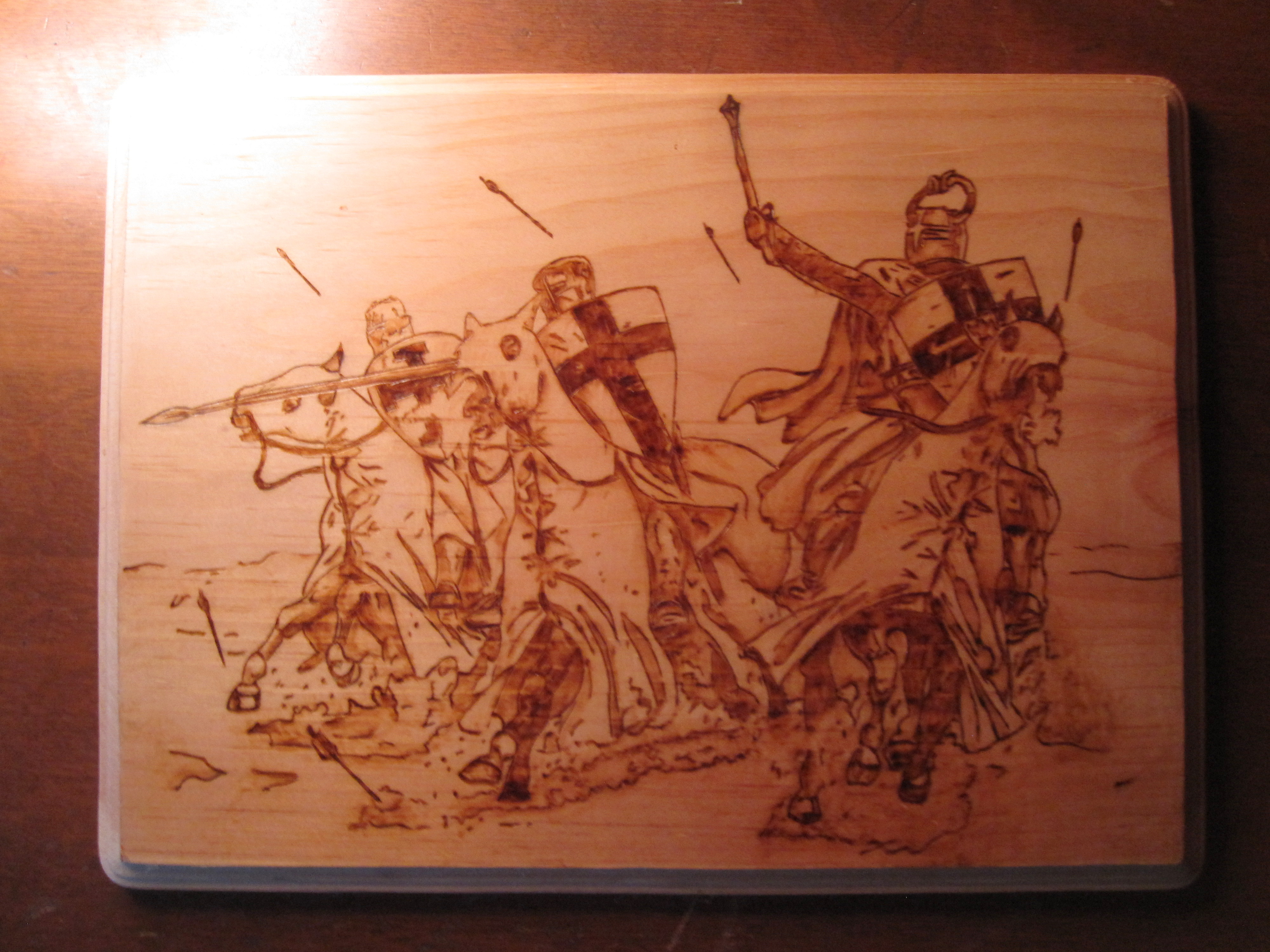 Deus Lo Vult woodburned plaque