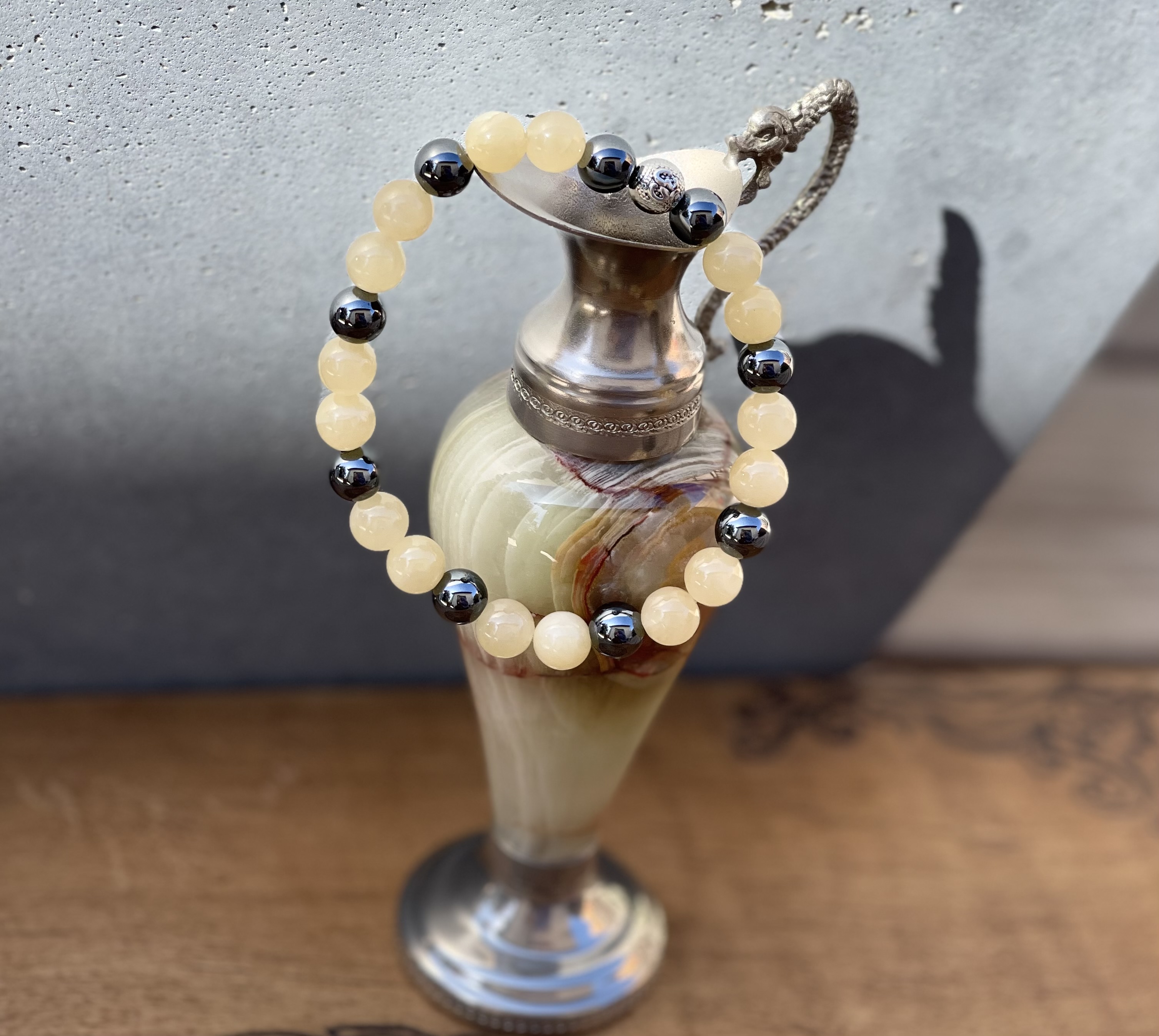 Bracelet énergétique en pierres naturelles Jade jaune et Hématite