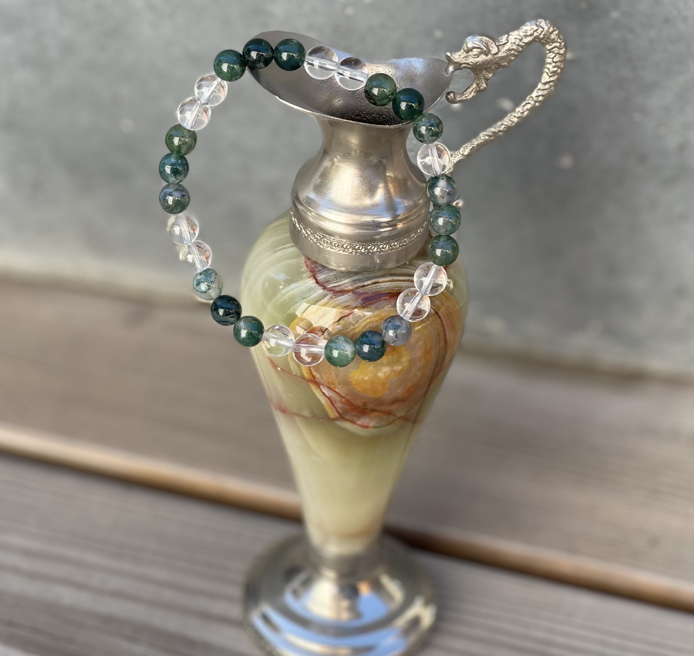 Bracelet énergétique en pierres naturelles Agate mousse et Cristal de roche