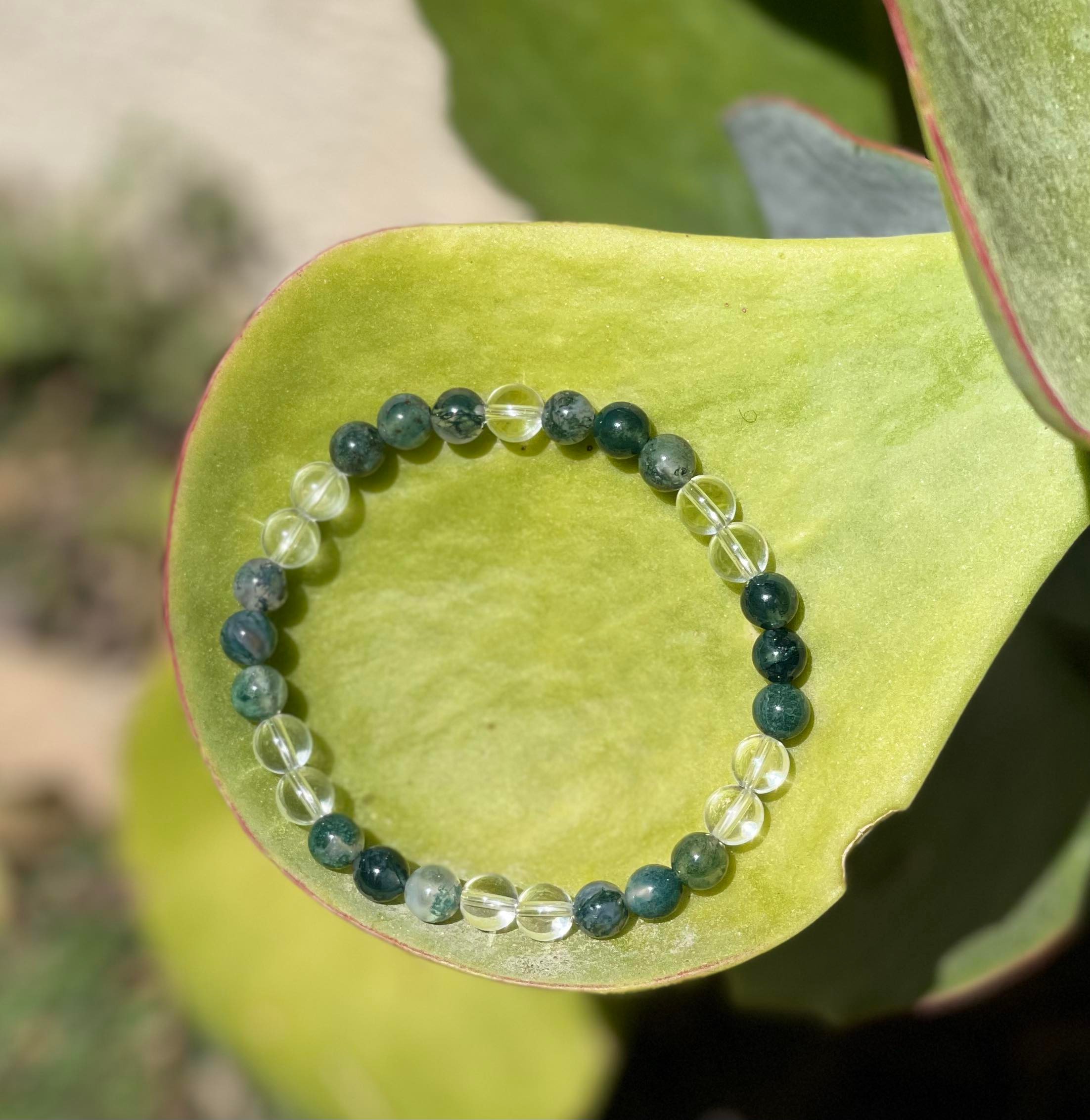 Bracelet énergétique en pierres naturelles Agate mousse et Cristal de roche