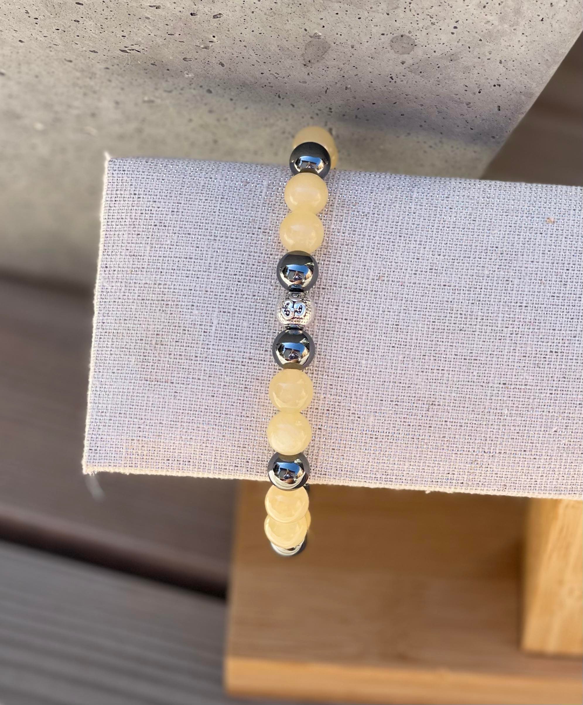 Bracelet énergétique en pierres naturelles Jade jaune et Hématite