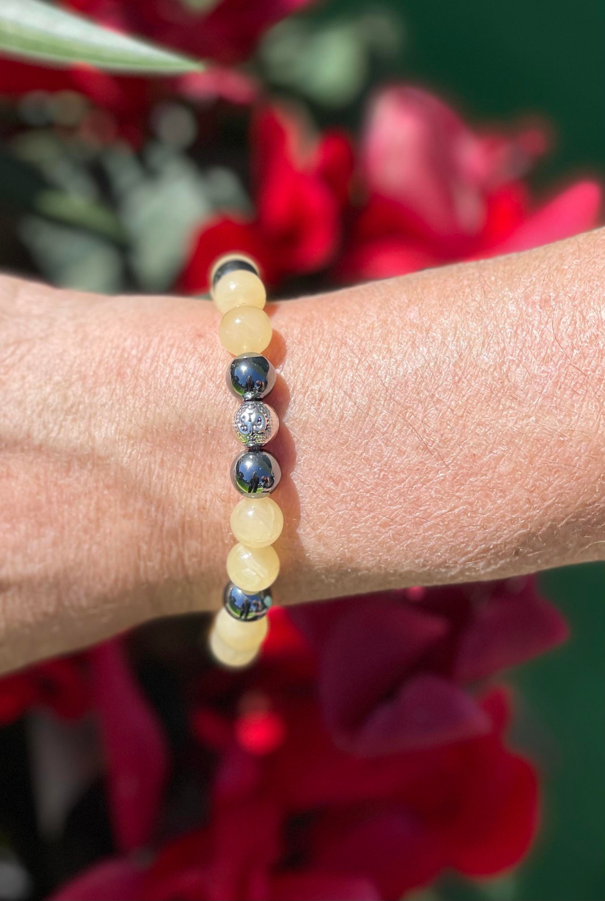 Bracelet énergétique en pierres naturelles Jade jaune et Hématite