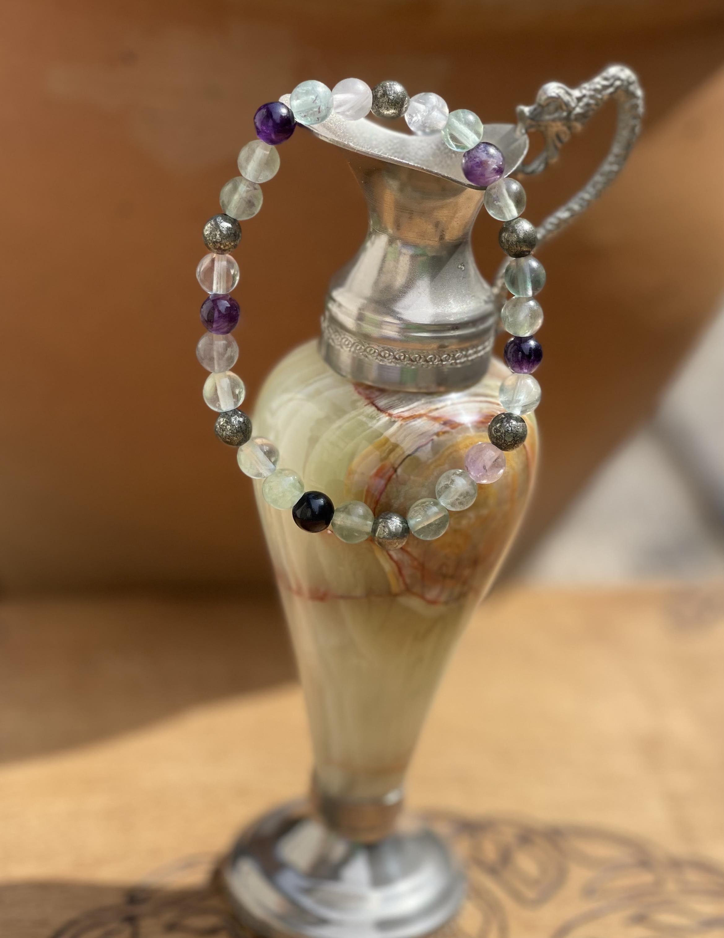 Bracelet énergétique en pierres naturelles Fluorite et Pyrite