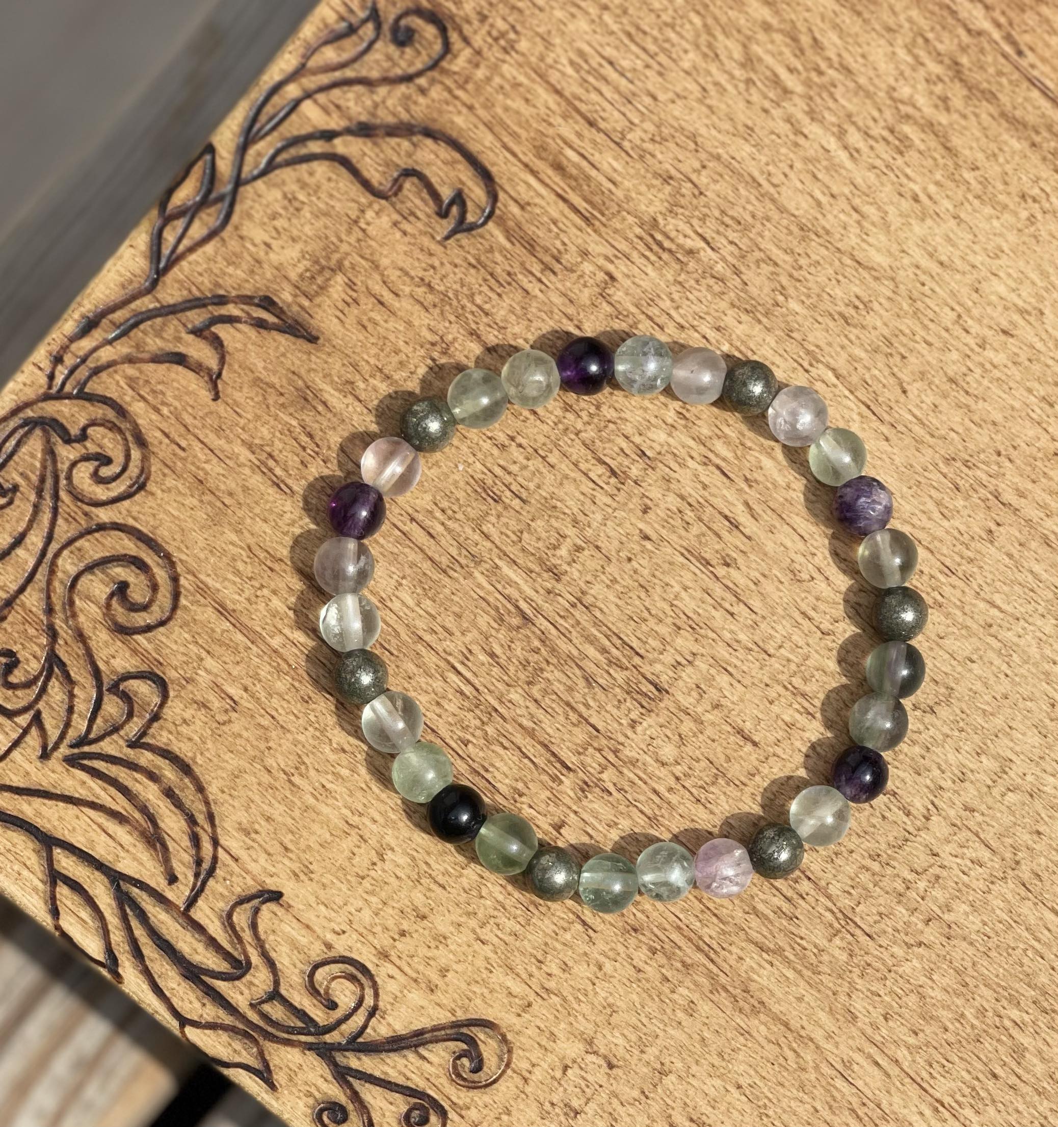 Bracelet énergétique en pierres naturelles Fluorite et Pyrite