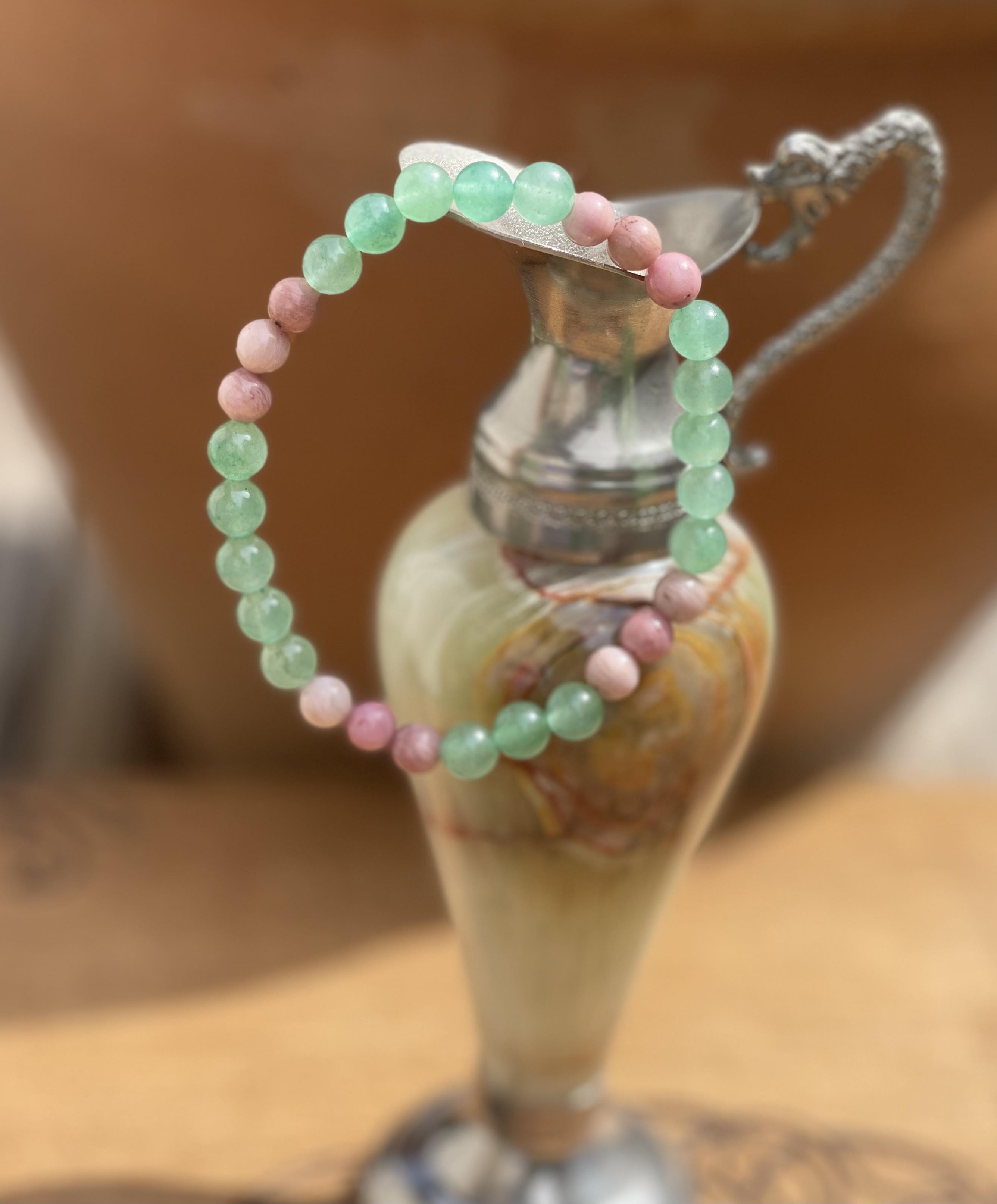 Bracelet énergétique en pierres naturelles Aventurine et Rhodonite