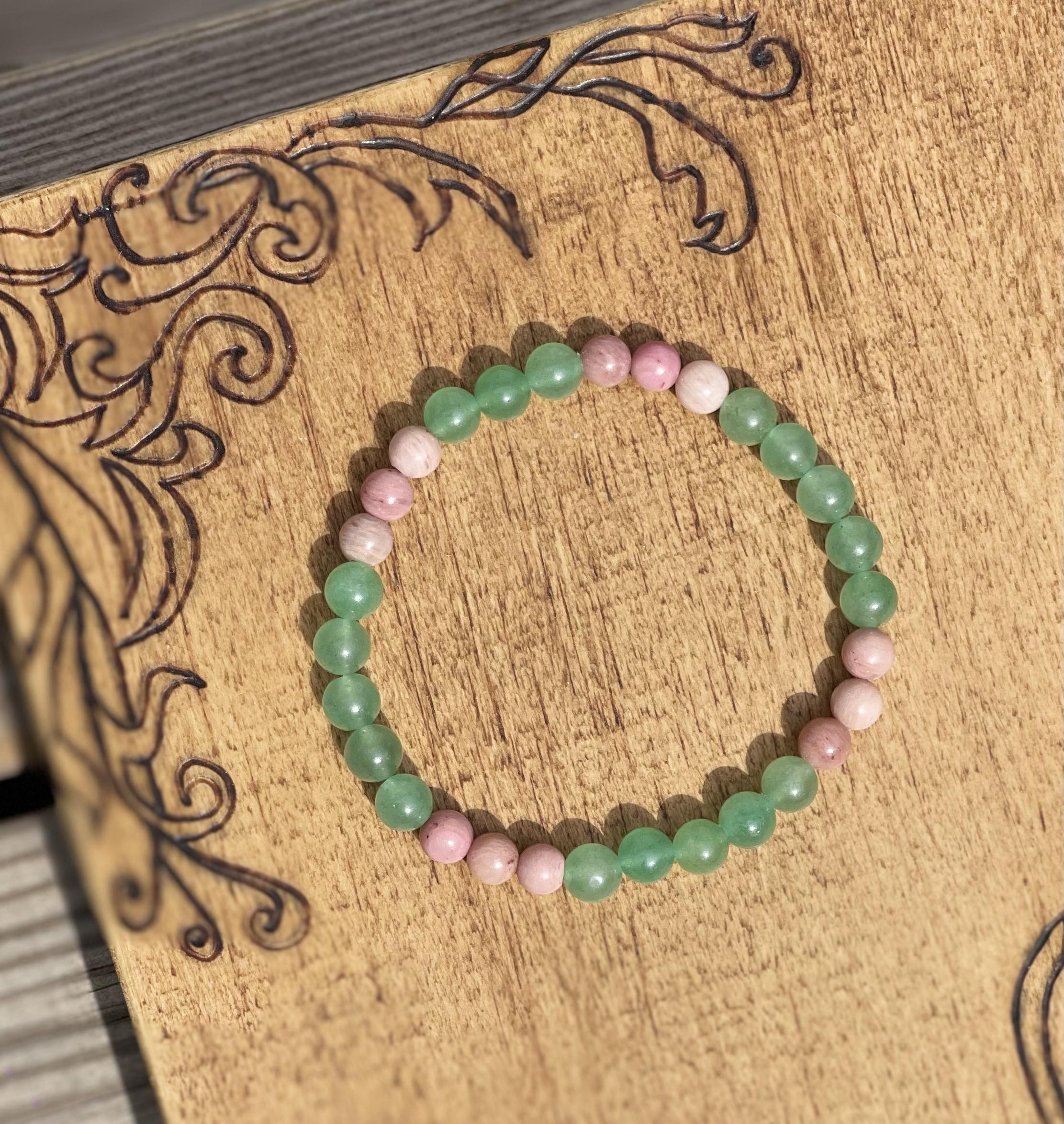 Bracelet énergétique en pierres naturelles Aventurine et Rhodonite