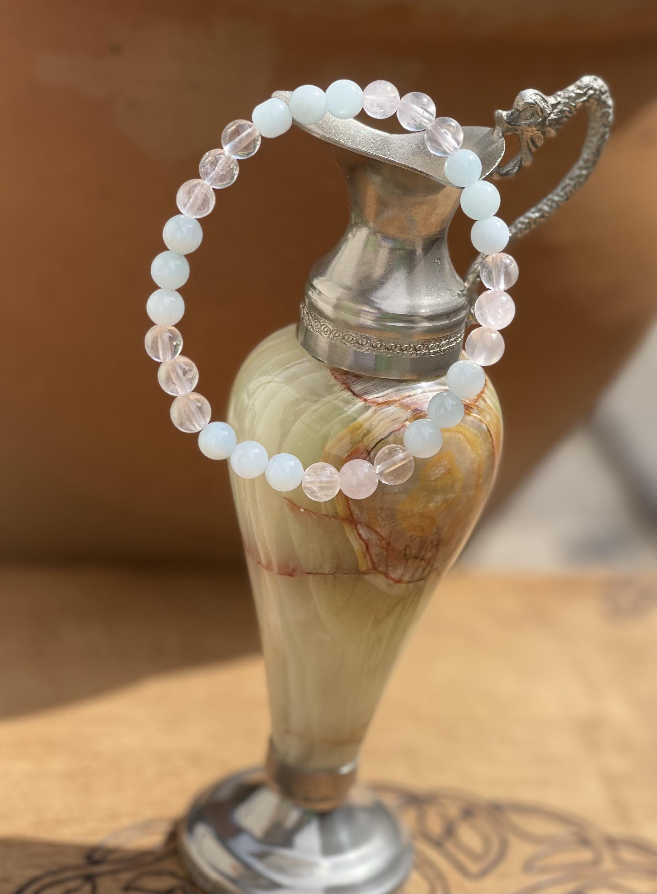 Bracelet énergétique de pierres naturelles Aigue marine et Quartz rose