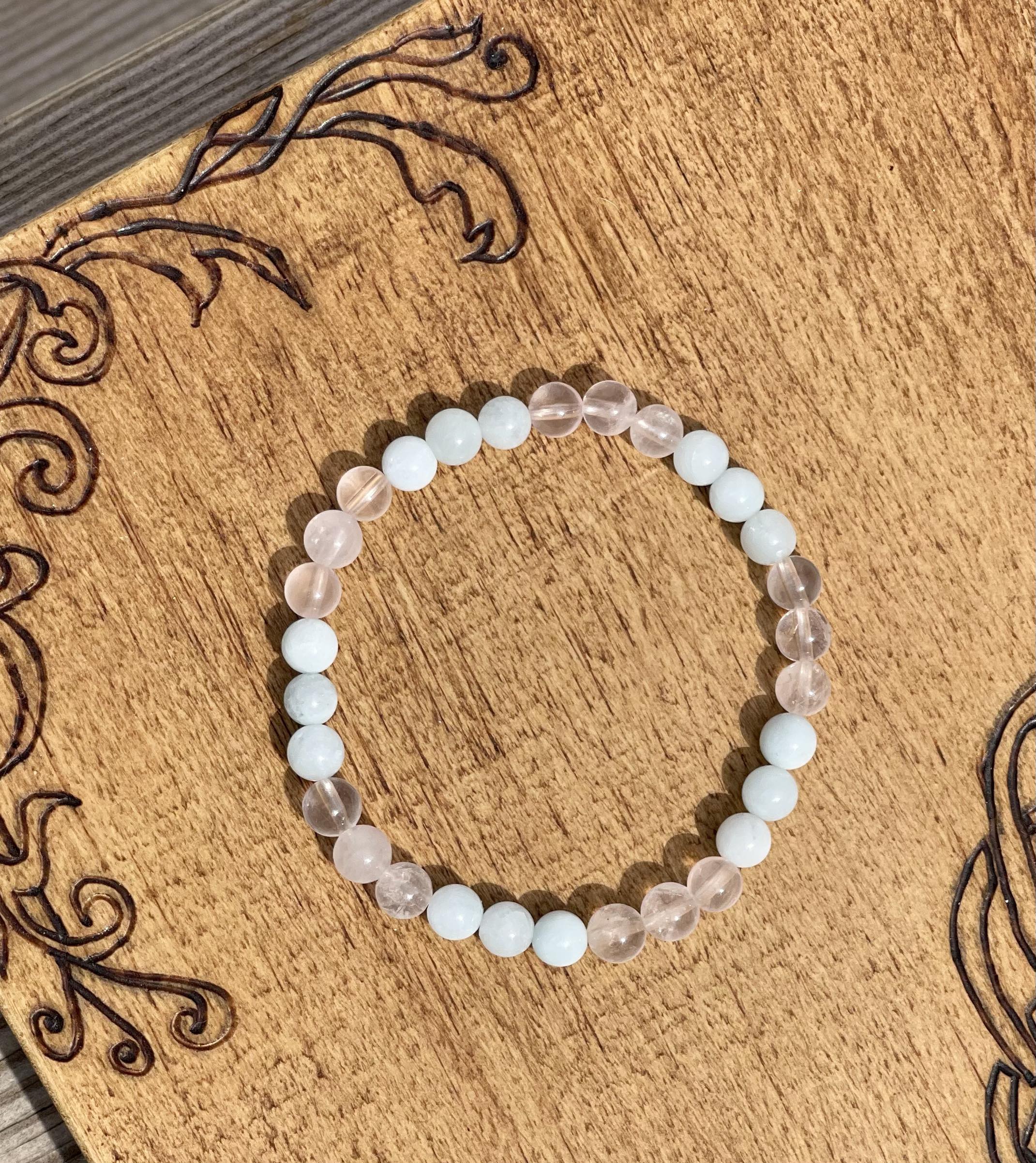 Bracelet énergétique de pierres naturelles Aigue marine et Quartz rose