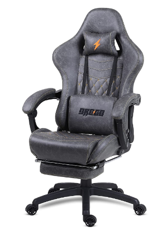  Drogo Multi-Purpose Ergonomic Gaming Chair with 7 Way Adjustable Seat, Head & USB Massager, PU Leather Lumbar Pillow Home & Office Chair with Full Reclining Back Footrest (Grey II)