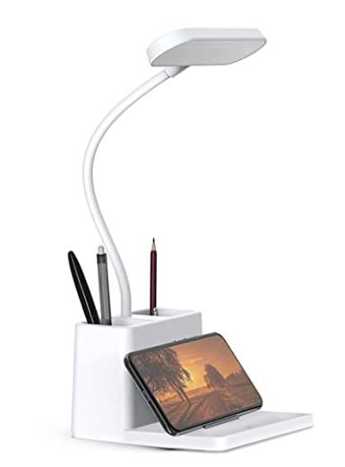 ELEPHANTBOAT® Table Lamp for Study LED Light 2500mAh with Dual Pen Holder Flexible Gooseneck Night Study Lamp for Students Multifunction with Phone Stand and Storage Reading Lamp