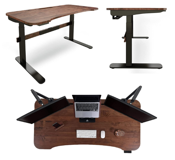 Electric Height Adjustable Desk | 3 Stage Dual Motor | 120 KG Wt. Capacity | Solid Acacia Wood top | Sit Stand Desk Range 63 cm-127 cm | Touch Control & 4 Memory pre-Sets