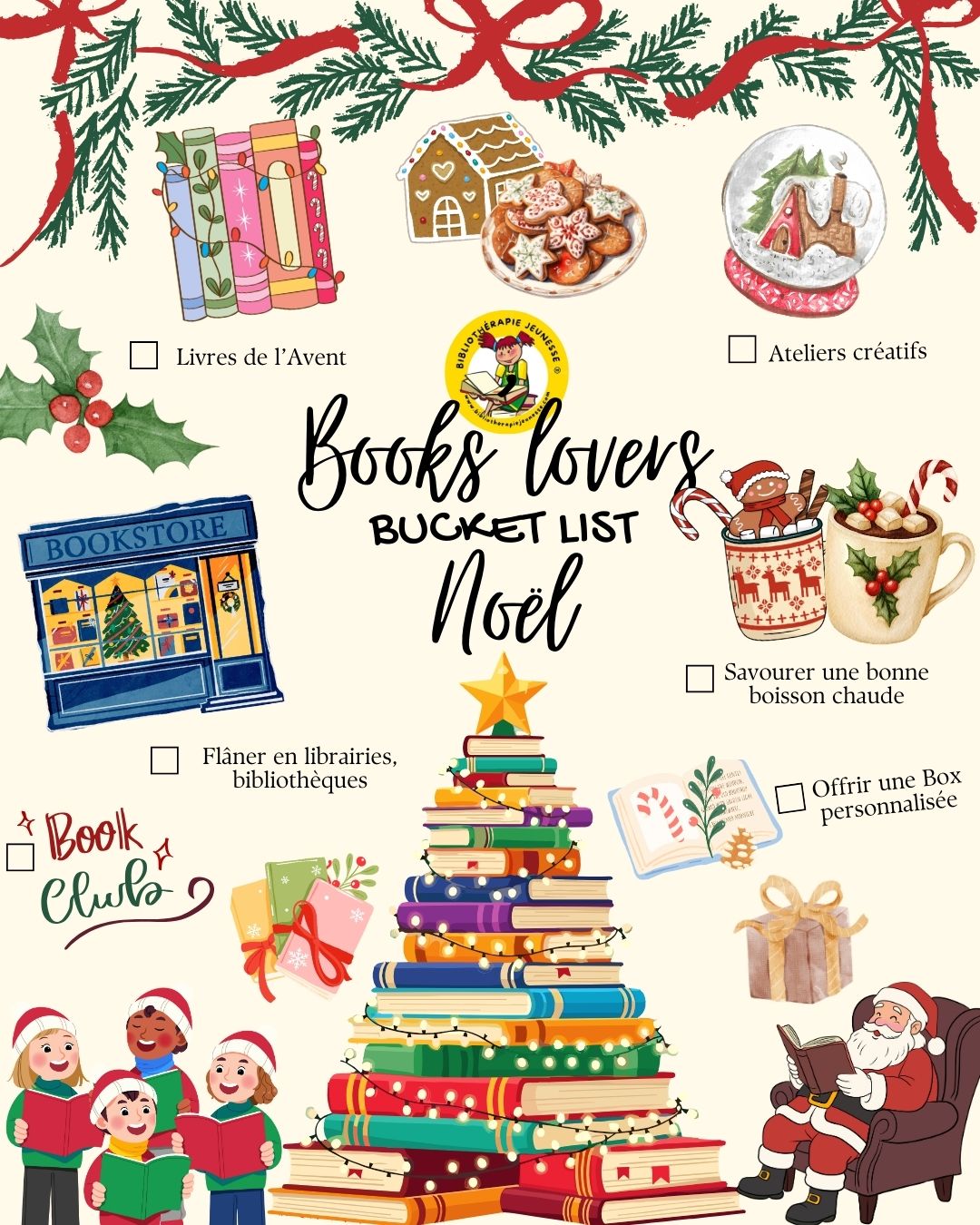 Affiche Hiver Noël Bucket list Book lover