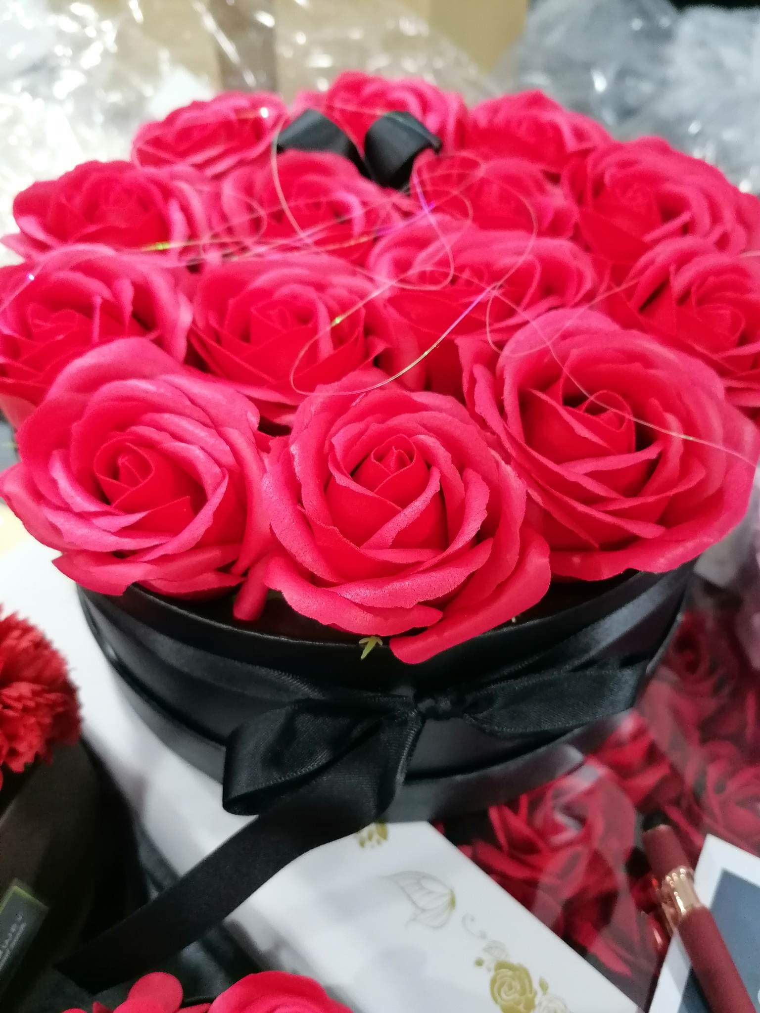 Red Soap flowers in round box