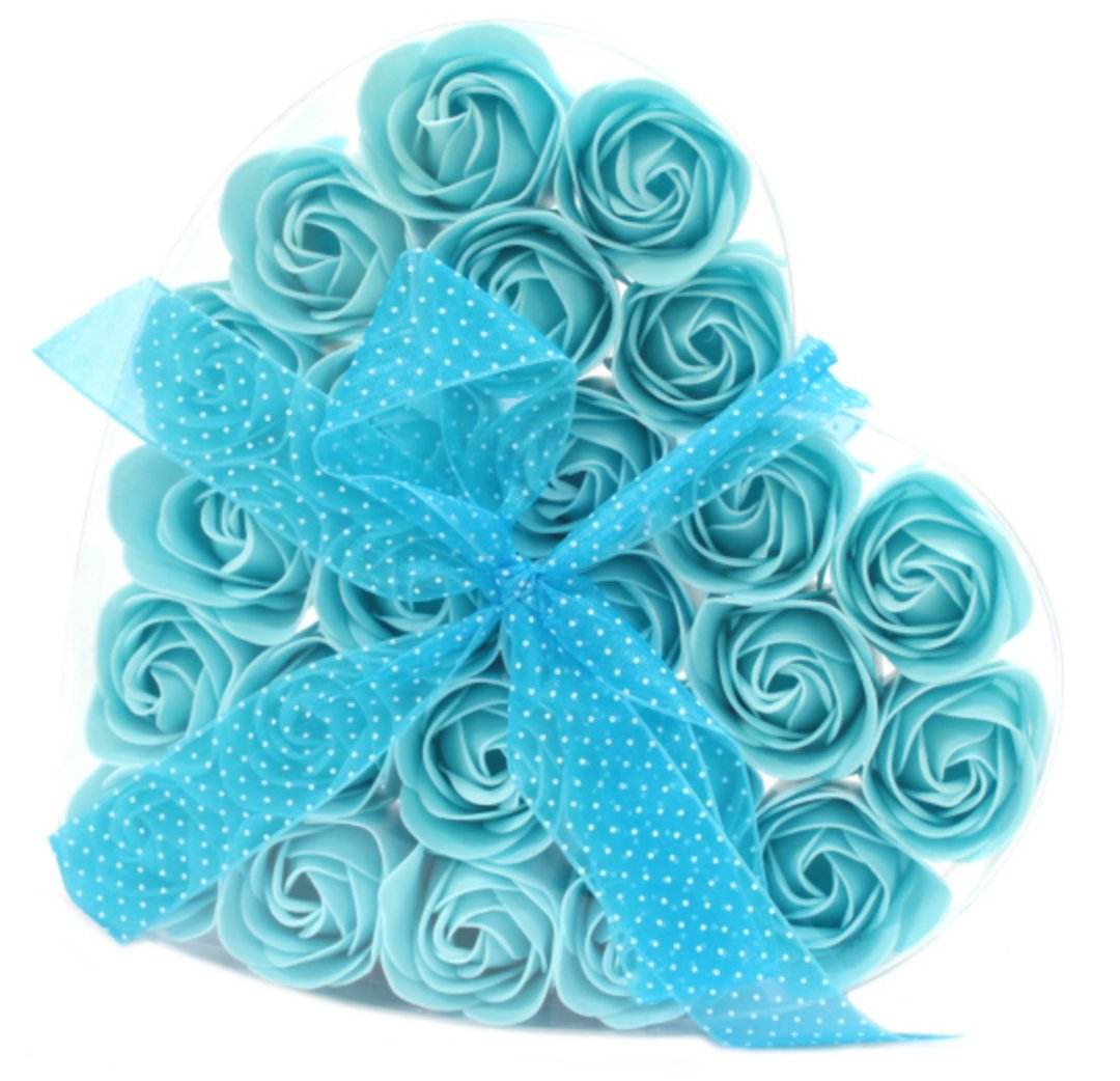Set of 24 Soap Flower Heart Box - Pink Roses