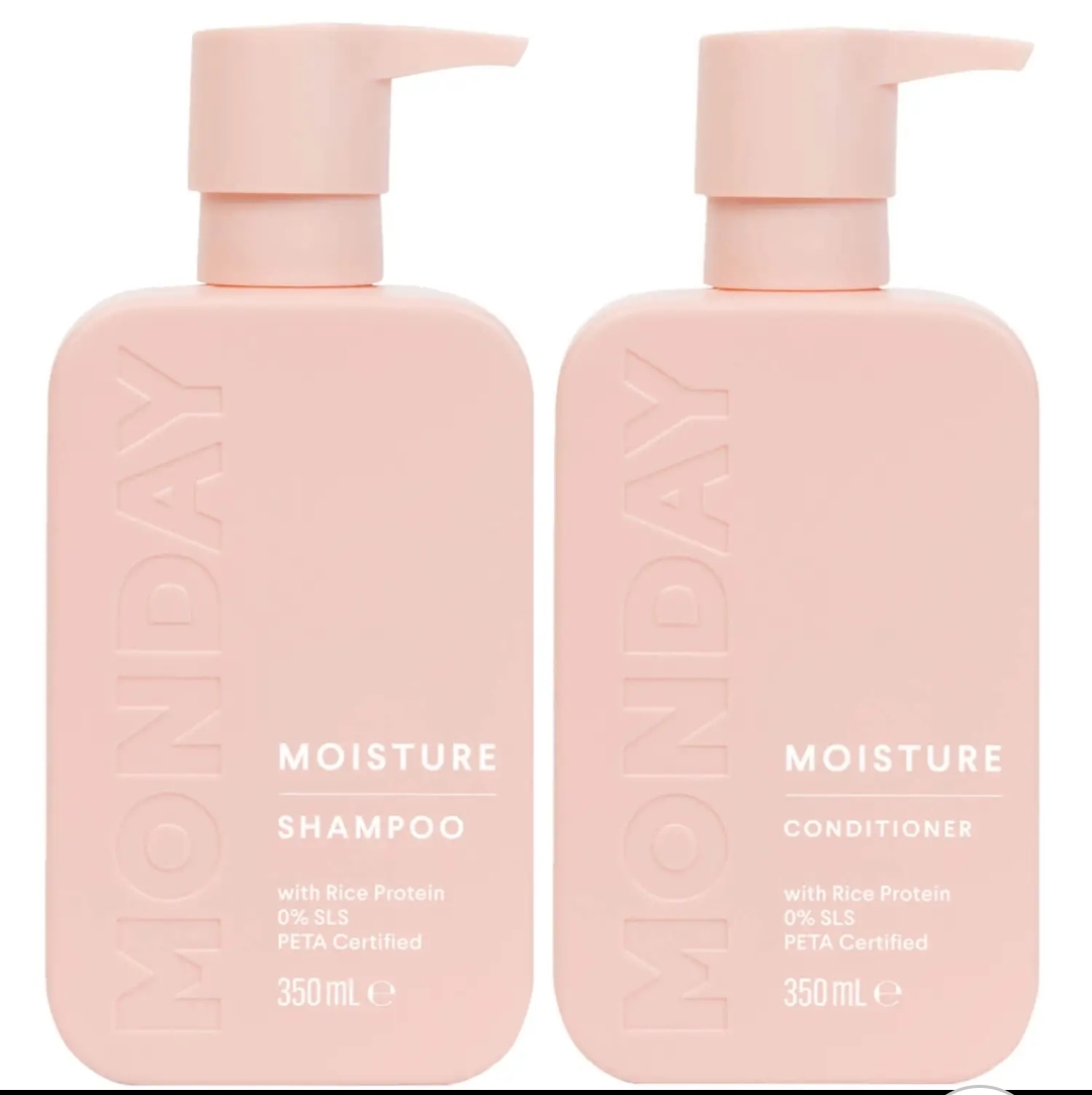 MONDAY Haircare Moisture Shampoo and Conditioner Duo A moisture-boosting haircare duo infused with vitamin E.