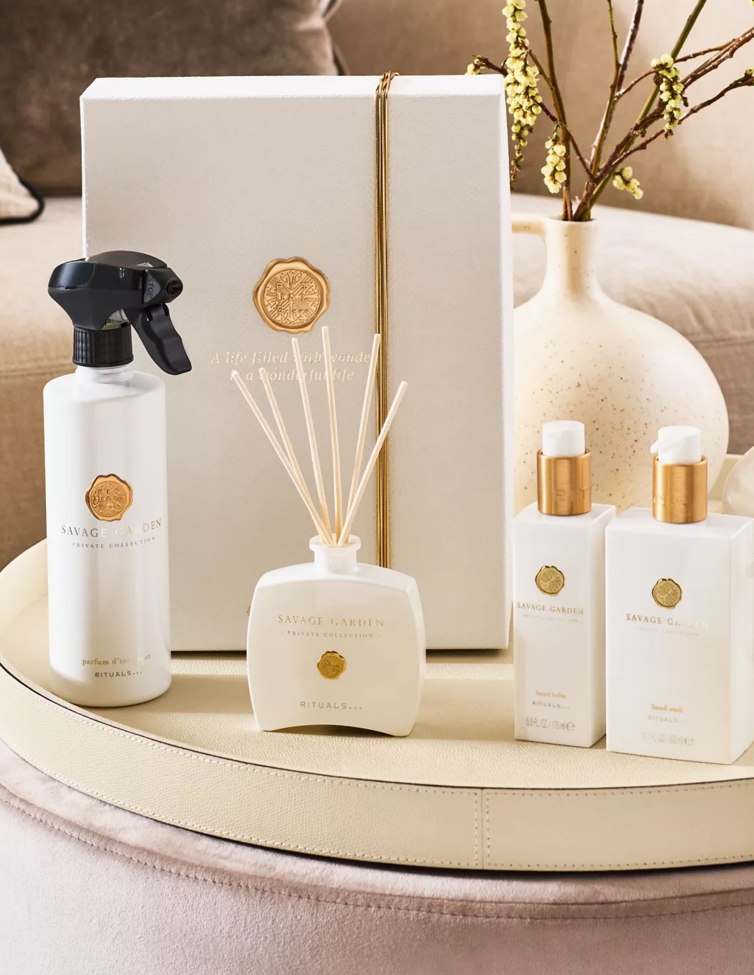 PRIVATE COLLECTION Savage Garden Gift Set Detailsnull luxury hand soap 300ml, luxury hand balm 175ml, mini luxurious fragrance sticks 100ml, luxury home perfume spray 500ml, sticks natural mini