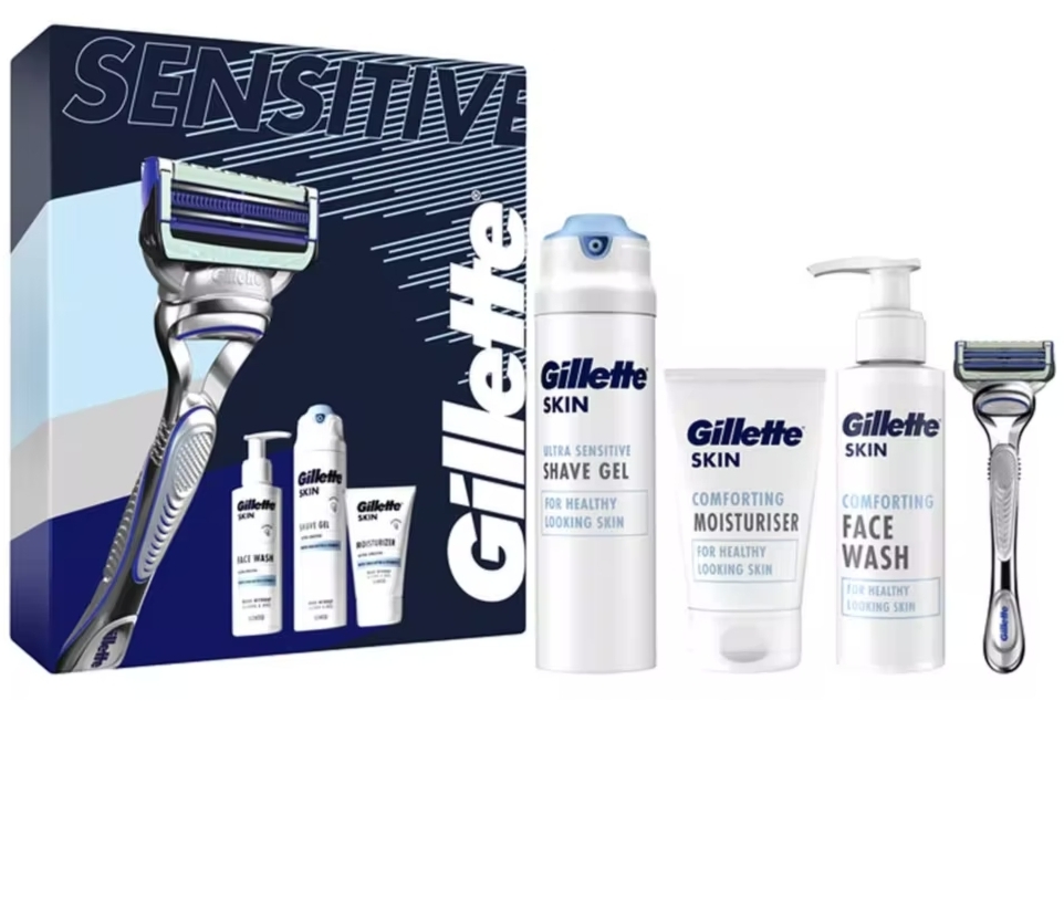 Gillette Gift Set Skinguard Razor & Skinguard Shave Gel, SKIN Moisturiser, SKIN Face Wash