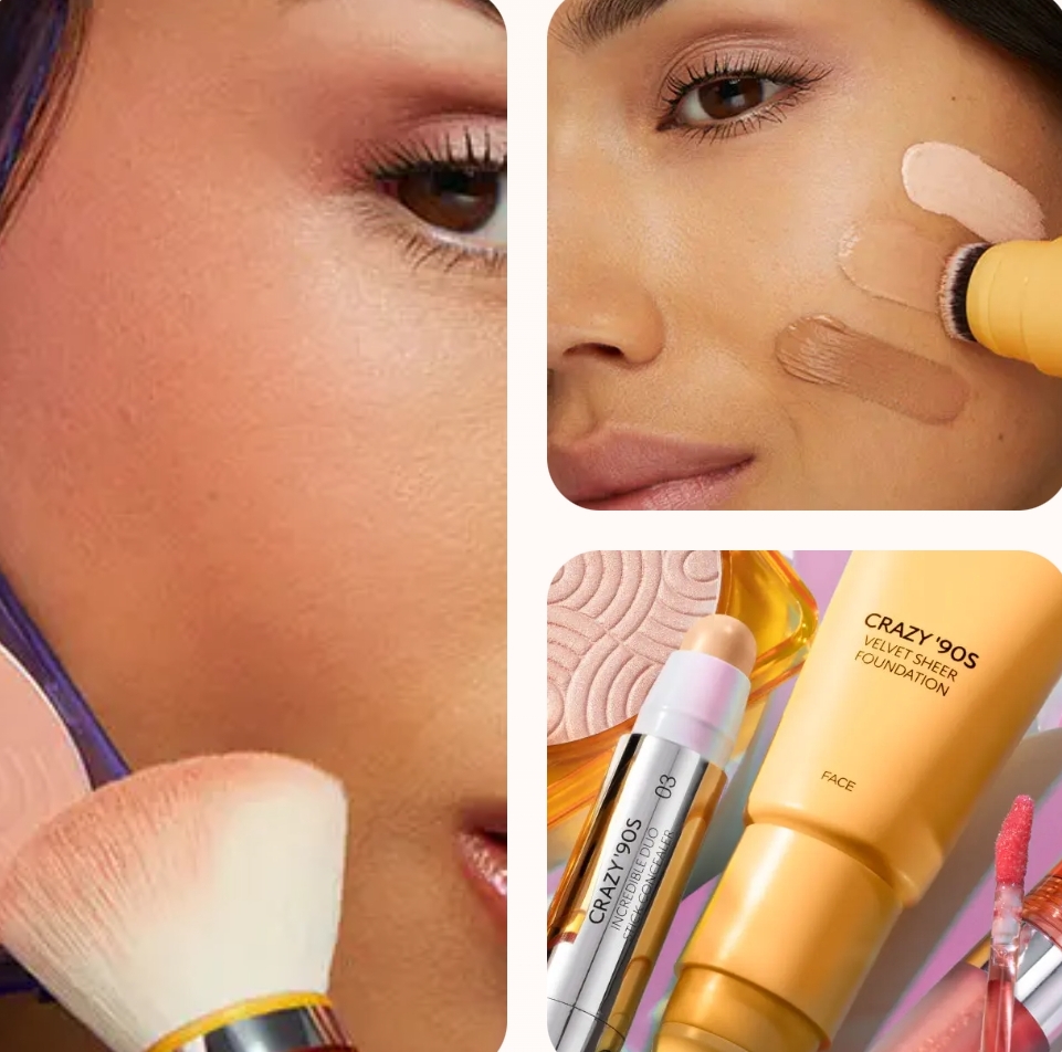 Natural and radiant-finish liquid foundation with brush 01 Porcelain,04 Caramel