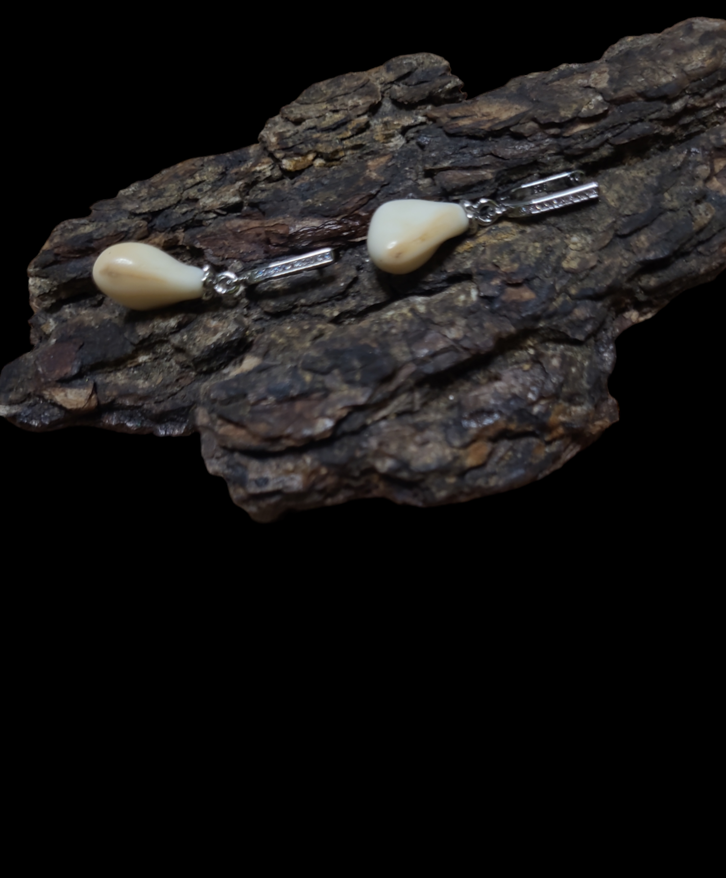 Auskarai iš tauriojo elnio dantų ,,perlų" / Earrings of red deer teeth ,,pearls"