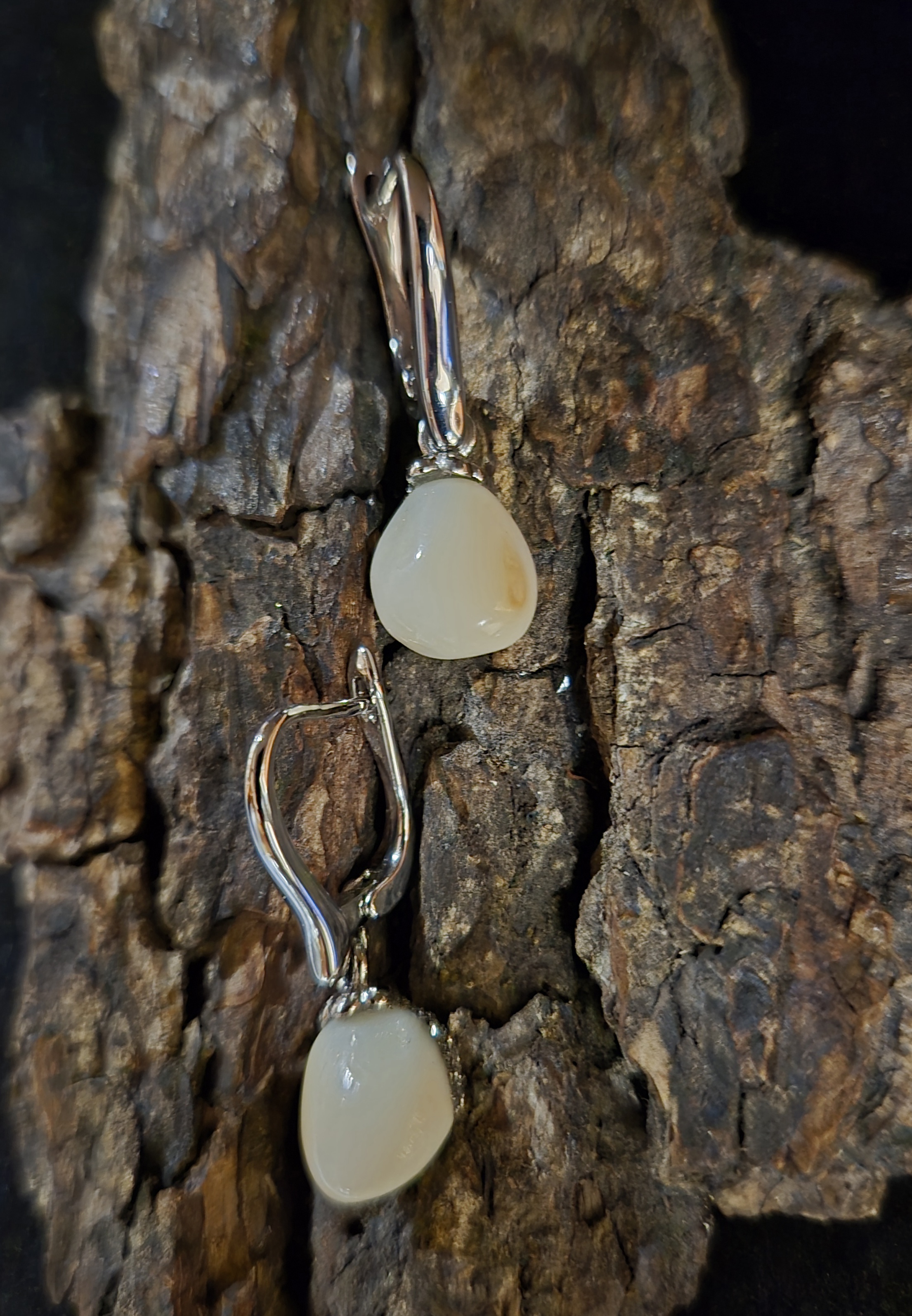 Auskarai iš tauriojo elnio dantų - ,,perlų" /Earrings of red deer teeth - "pearls" 