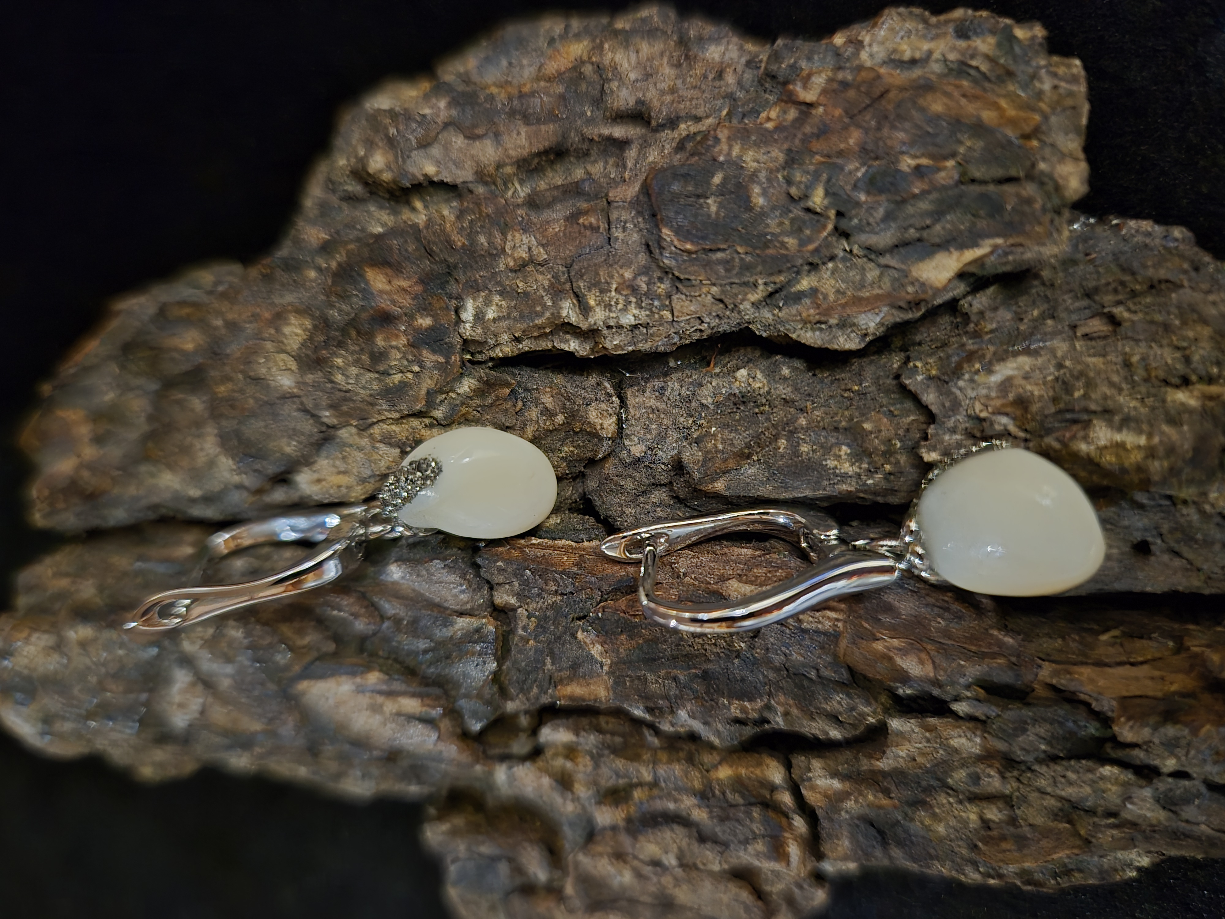 Auskarai iš tauriojo elnio dantų - ,,perlų" /Earrings of red deer teeth - "pearls" 