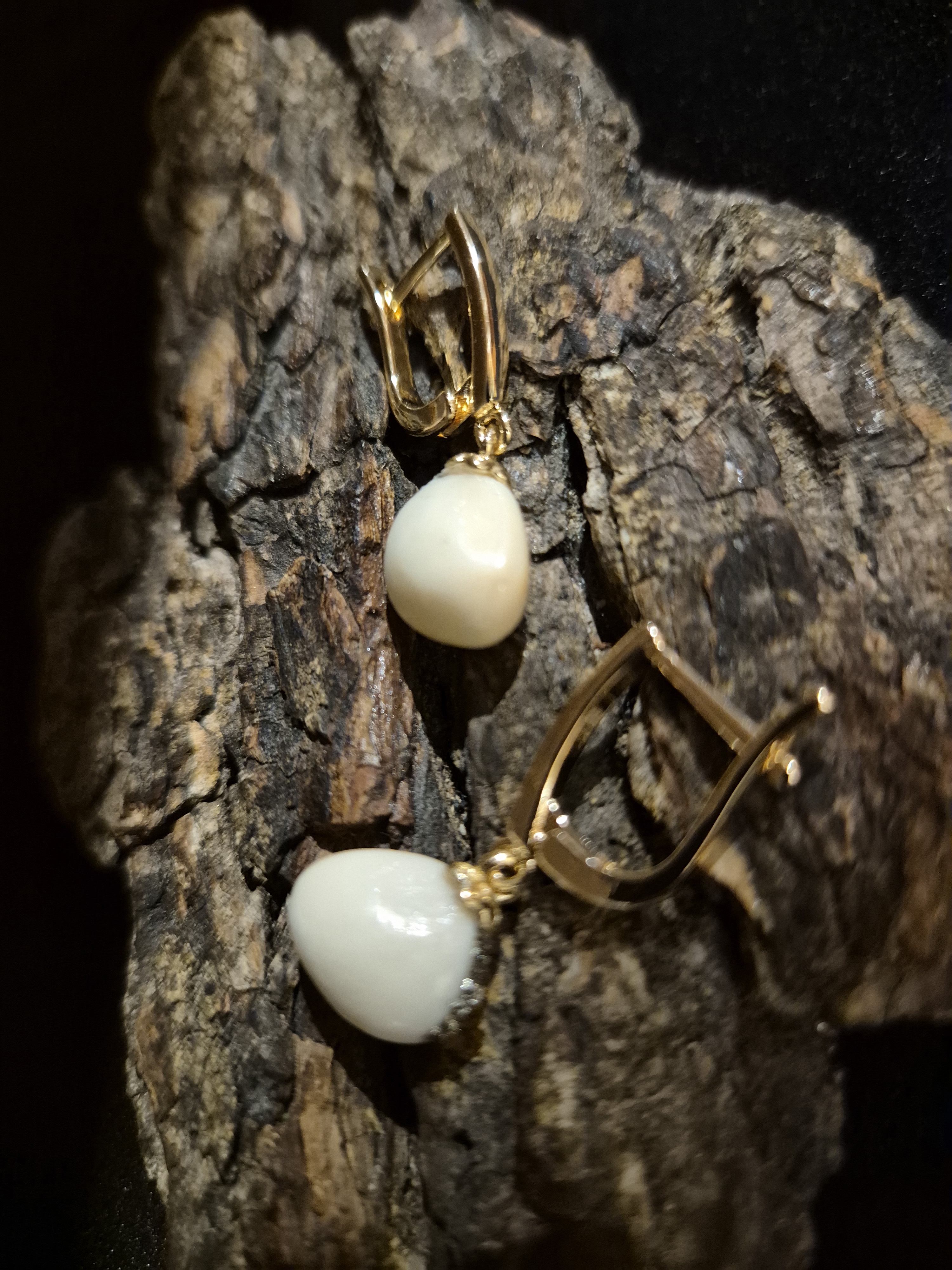Auskarai iš tauriojo elnio dantų - ,,perlų" /Earrings of red deer teeth - "pearls" 