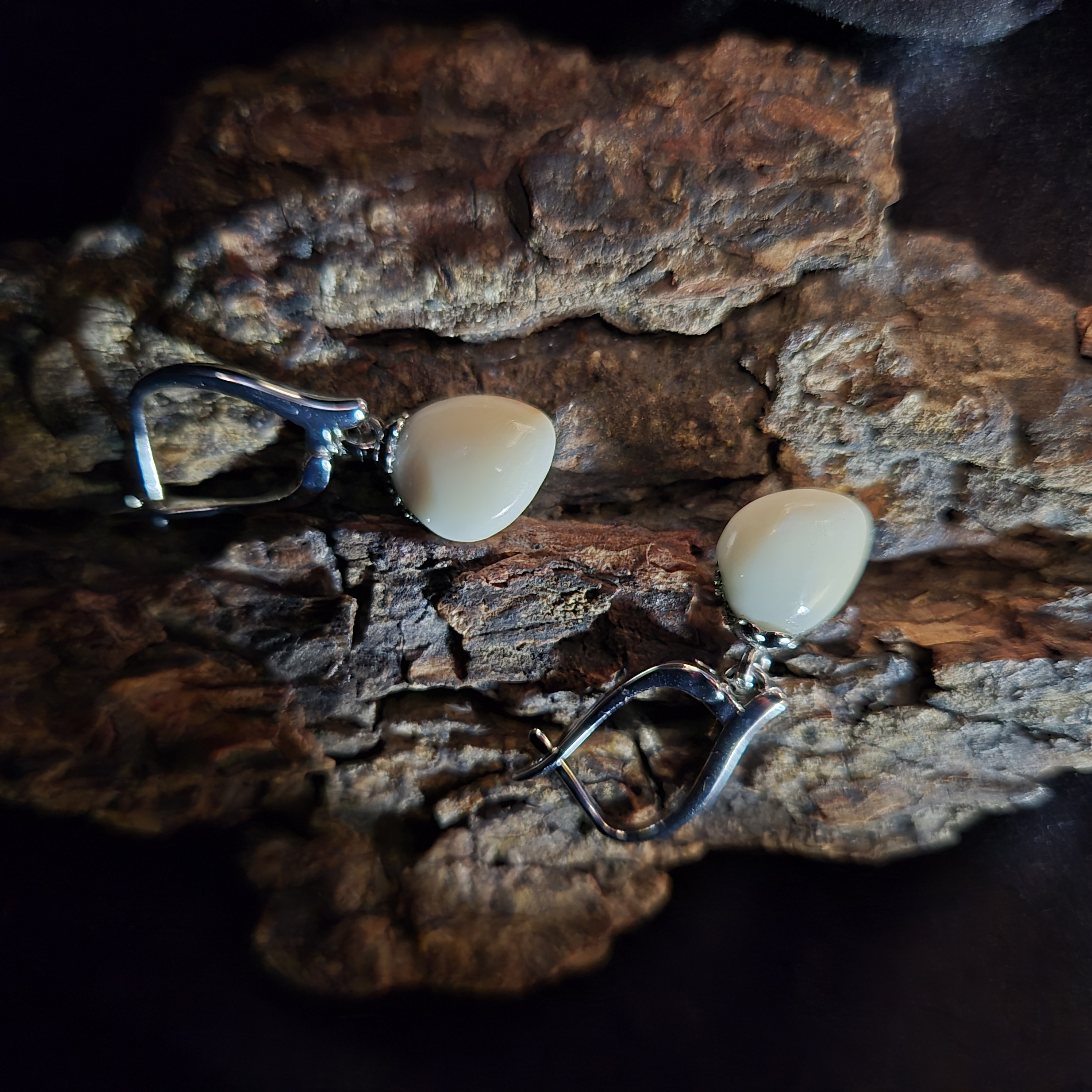 Auskarai iš tauriojo elnio dantų - ,,perlų" / Earrings of red deer teeth - "pearls"