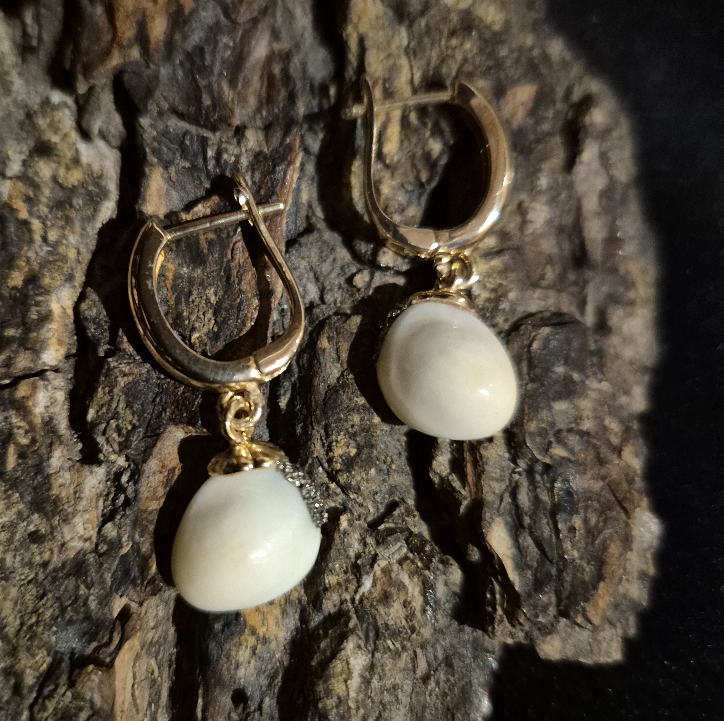 Auskarai iš tauriojo elnio dantų - ,,perlų" / Earrings of red deer teeth - ,,pearls"