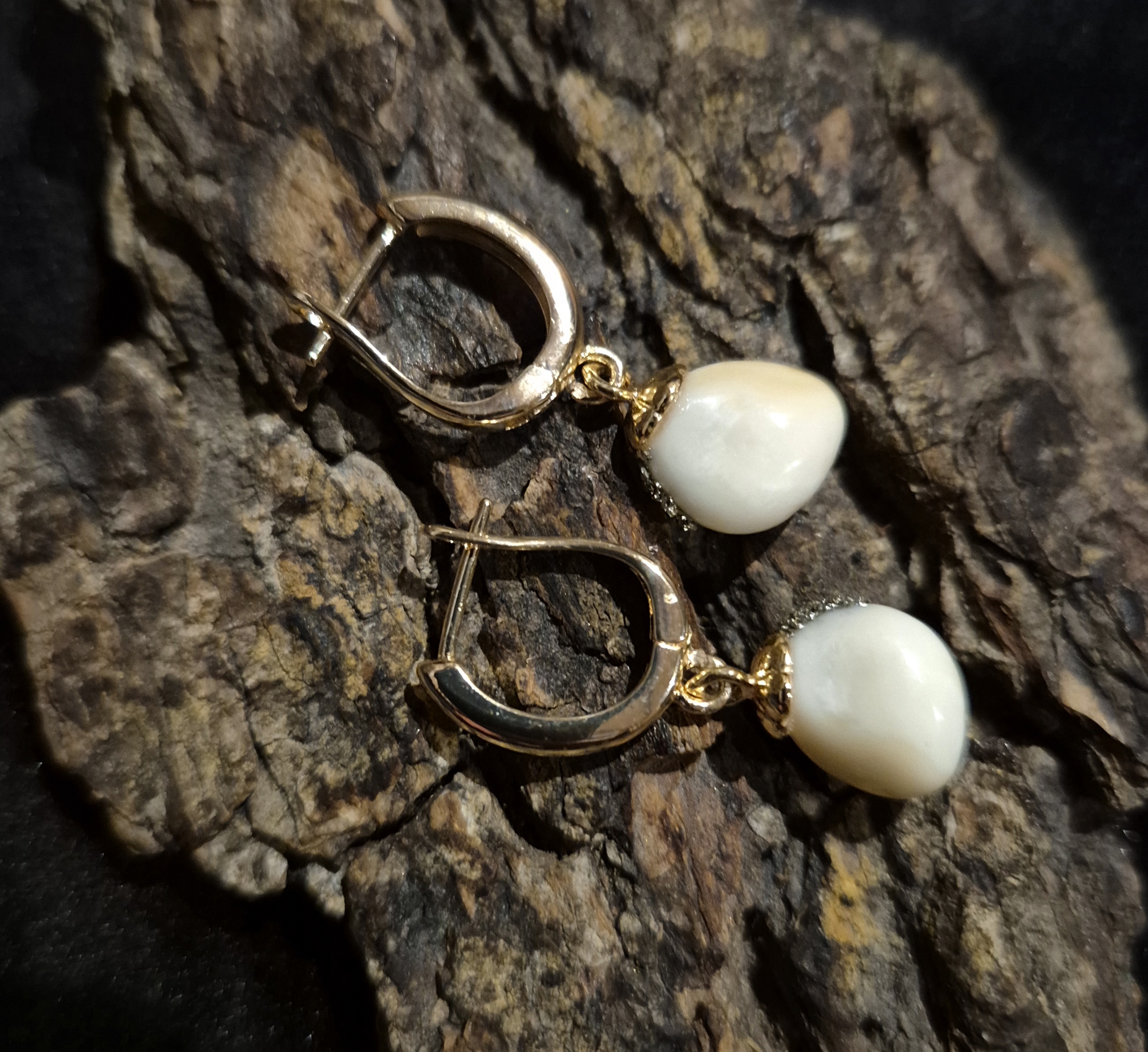 Auskarai iš tauriojo elnio dantų - ,,perlų" / Earrings of red deer teeth - ,,pearls"