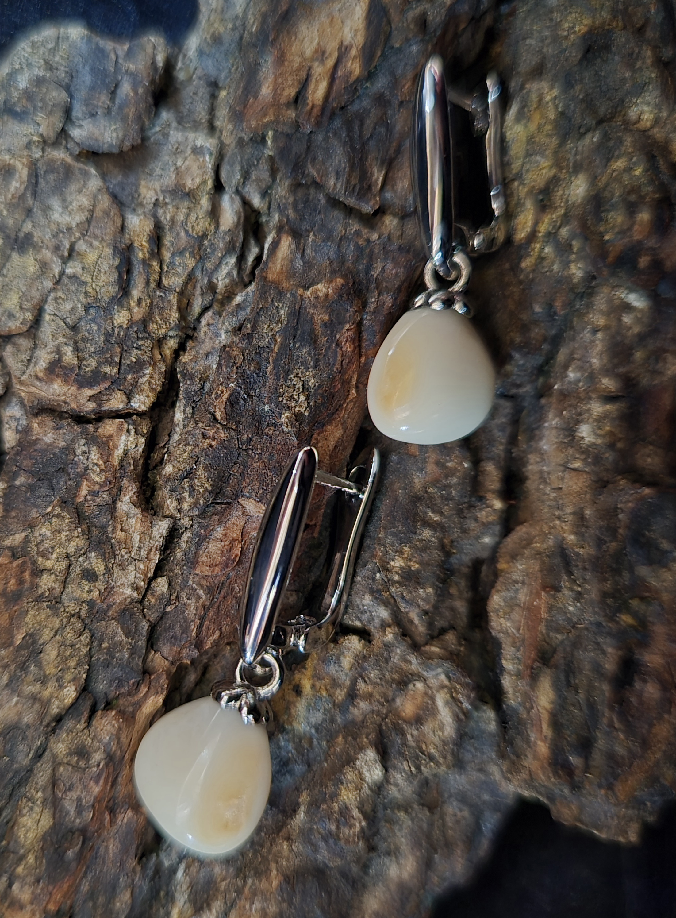 Auskarai iš tauriojo elnio dantų - ,,perlų" / Earrings of red deer teeth - "pearls"